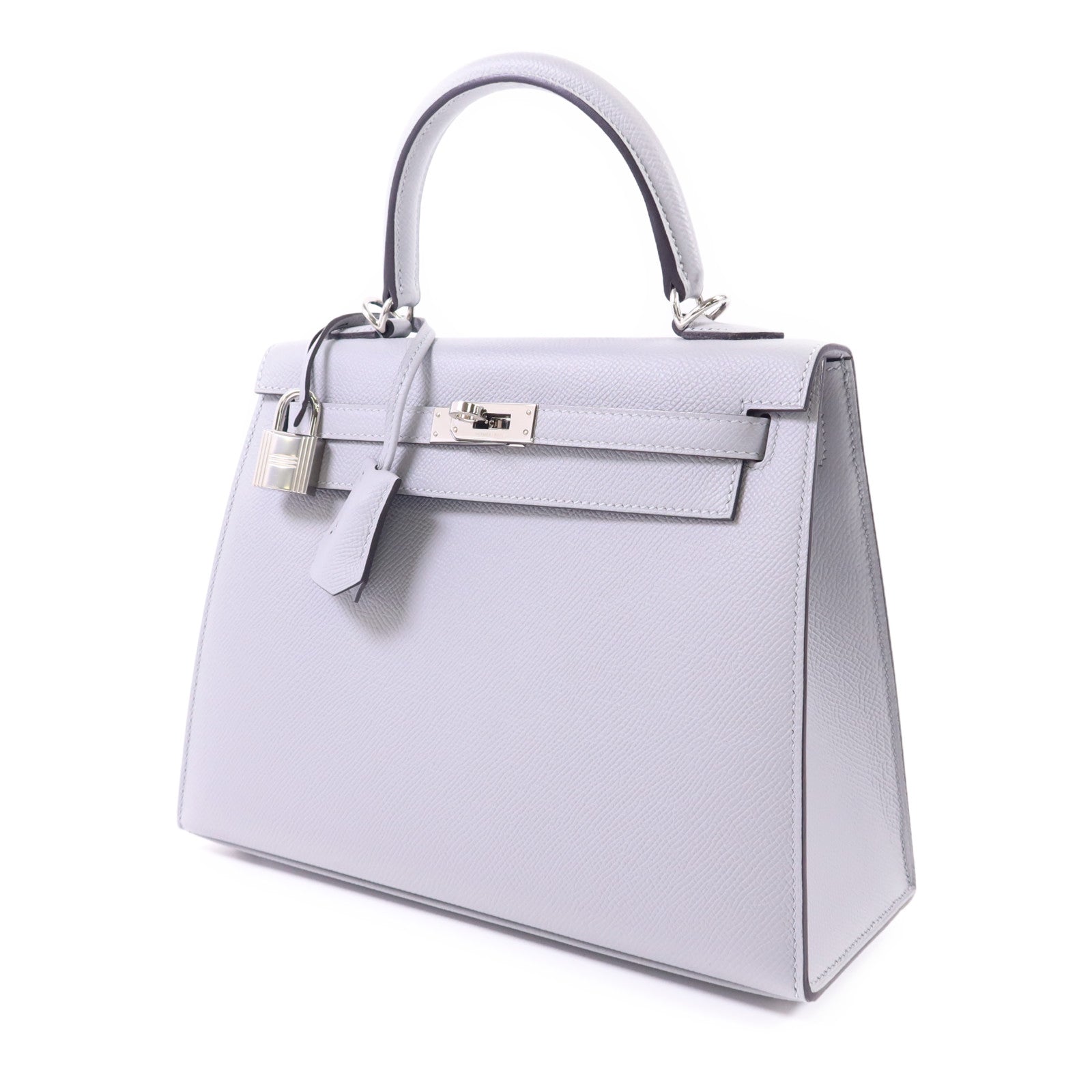 HERMES Epsom皮革Kelly 25銀扣手挽肩背兩用袋Bleu Glacier