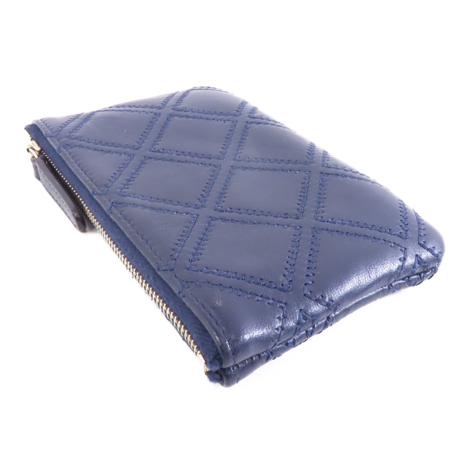 CHANEL 菱格羊皮皮革Clutch Bag金扣手拿包藍色