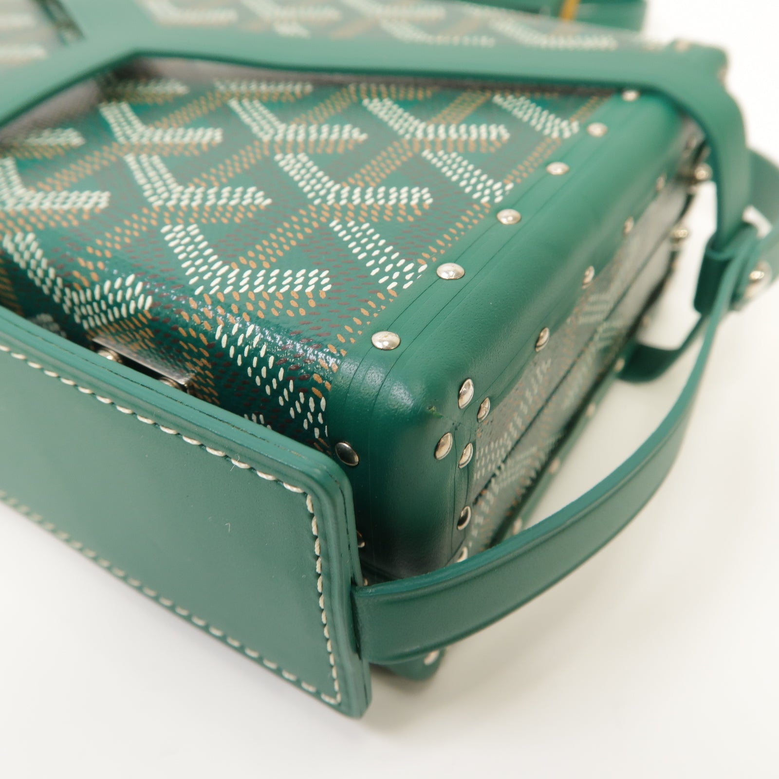 GOYARD 塗層帆布/皮革Minaudiere Trunk Bag銀扣肩背袋/手拿包綠色
