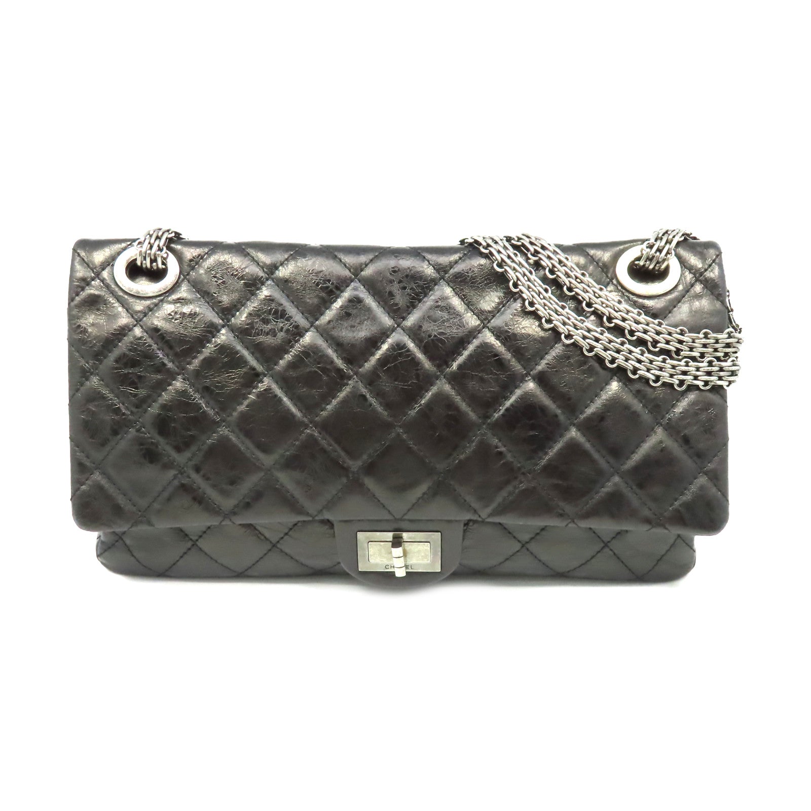 CHANEL 【清倉大減價】菱格羊皮皮革Chain Shoulder Bag銀扣鏈帶肩背袋黑色