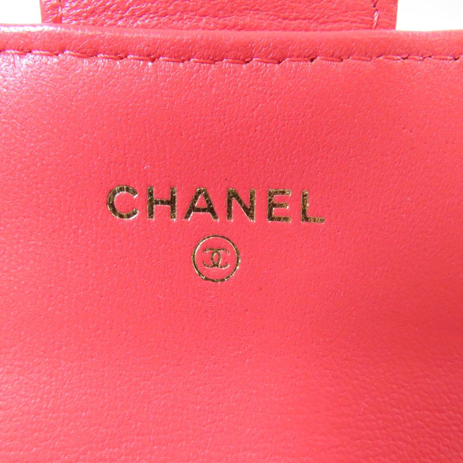 CHANEL 【激減優惠】菱格羊皮皮革Card Case金扣卡片套紅色