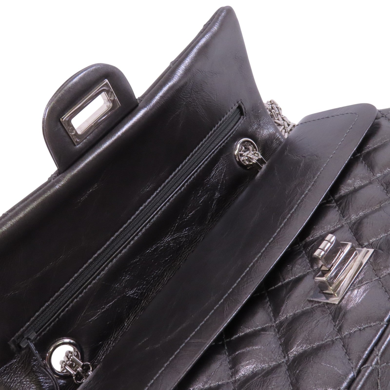 CHANEL 牛皮皮革2.55 24cm銀扣鏈帶肩背袋