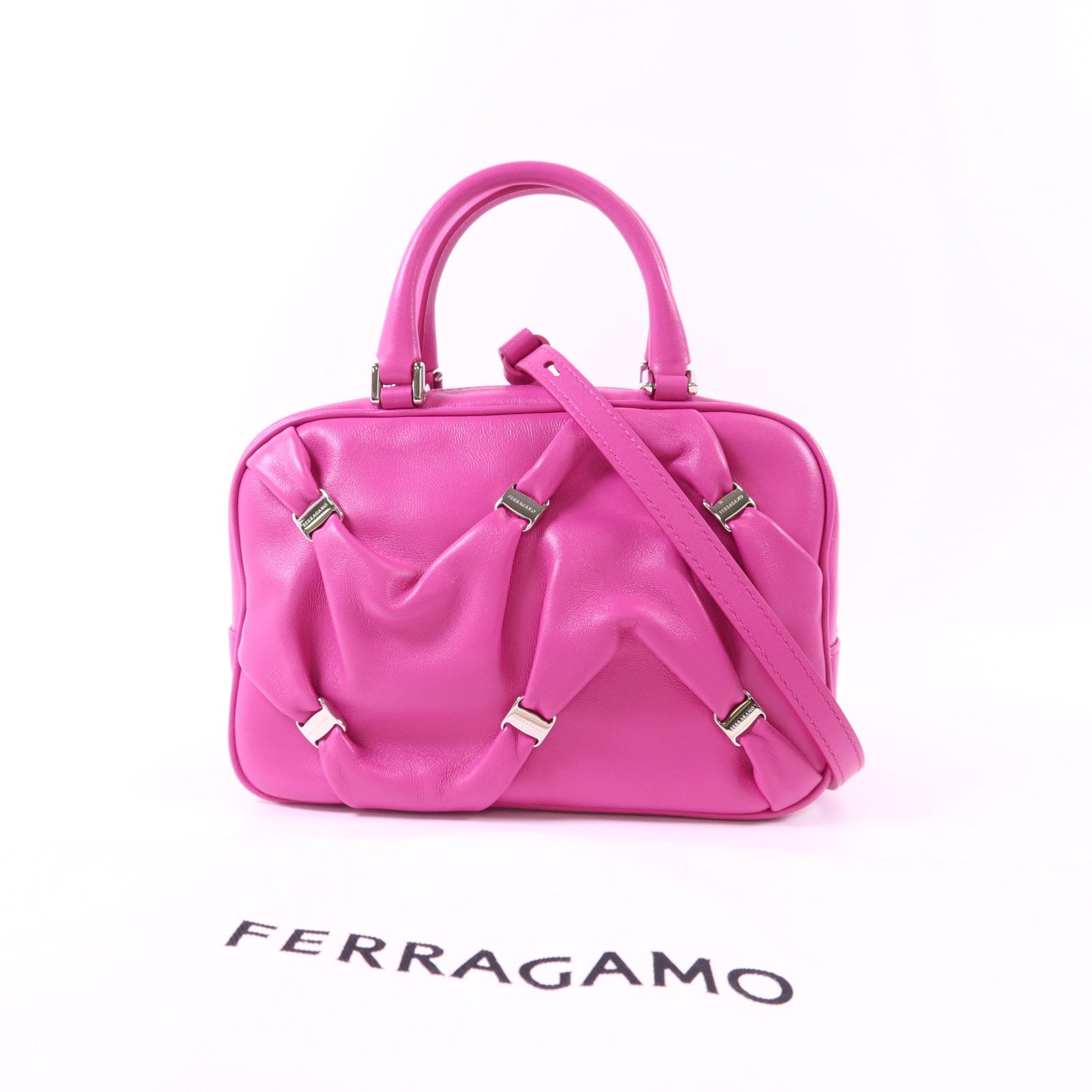 Salvatore Ferragamo 羊皮皮革2 Way Shoulder Bag銀扣手挽肩背兩用袋
