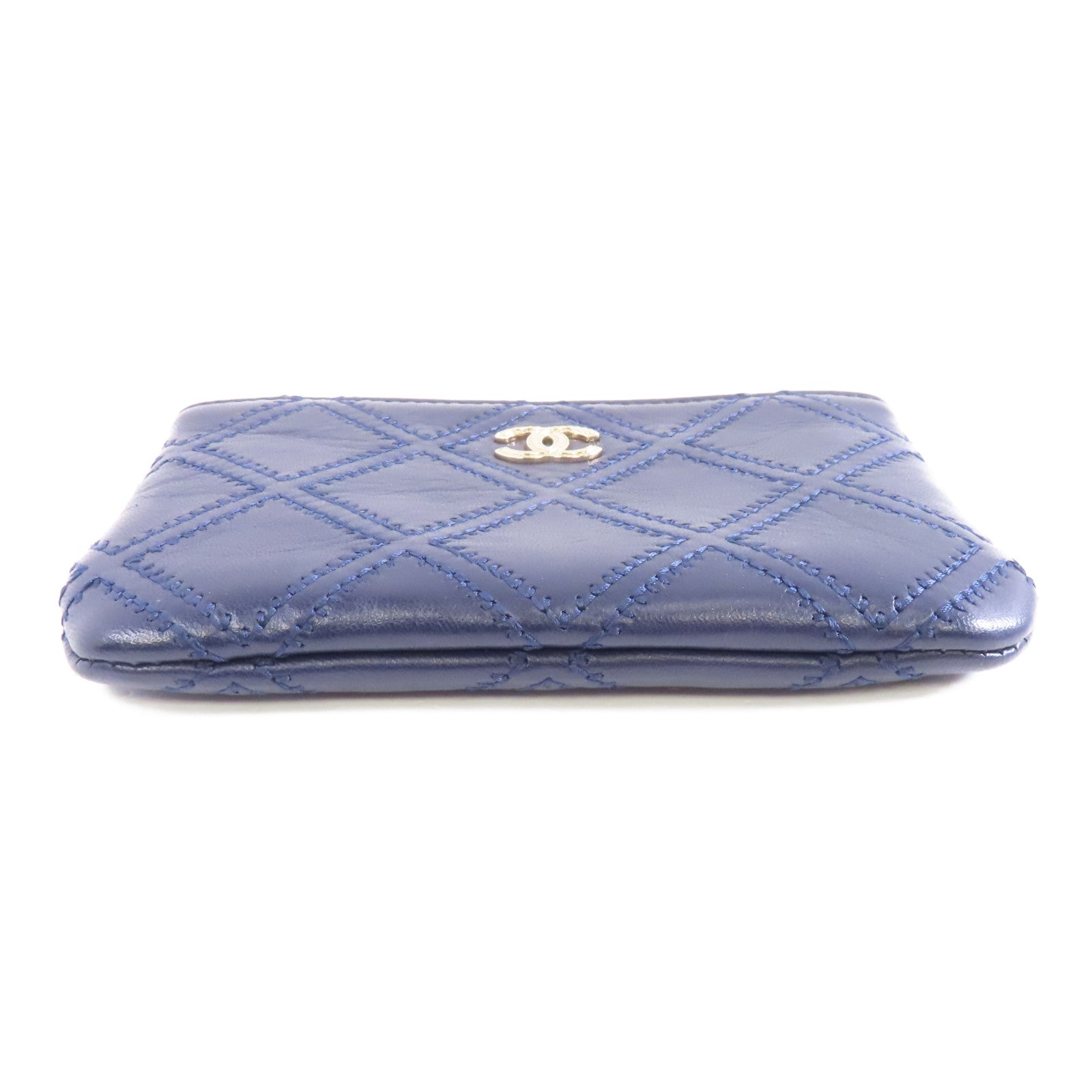 CHANEL 菱格羊皮皮革Clutch Bag金扣手拿包藍色