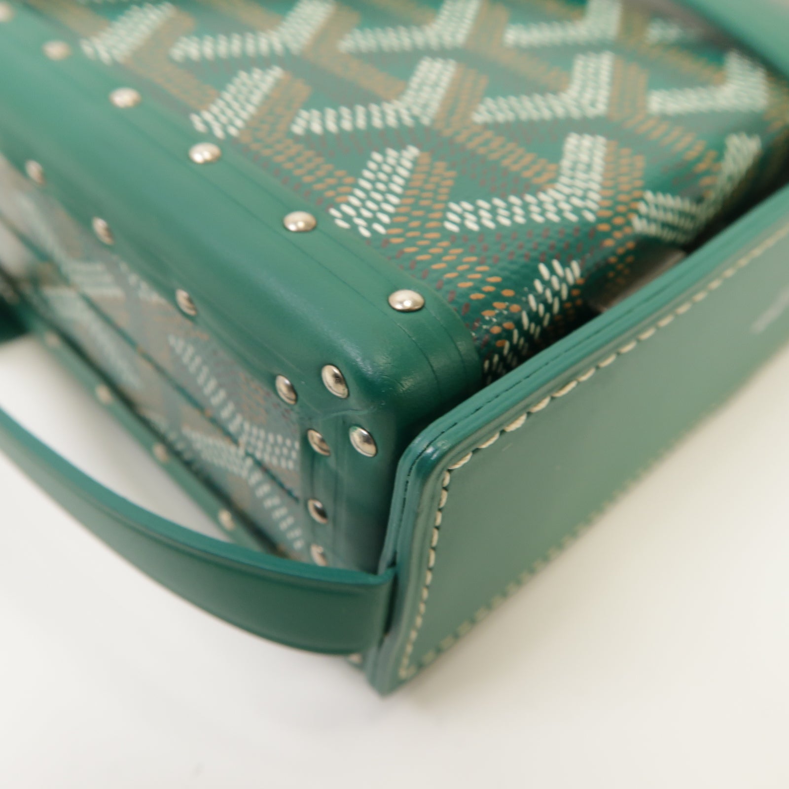 GOYARD 塗層帆布/皮革Minaudiere Trunk Bag銀扣肩背袋/手拿包綠色