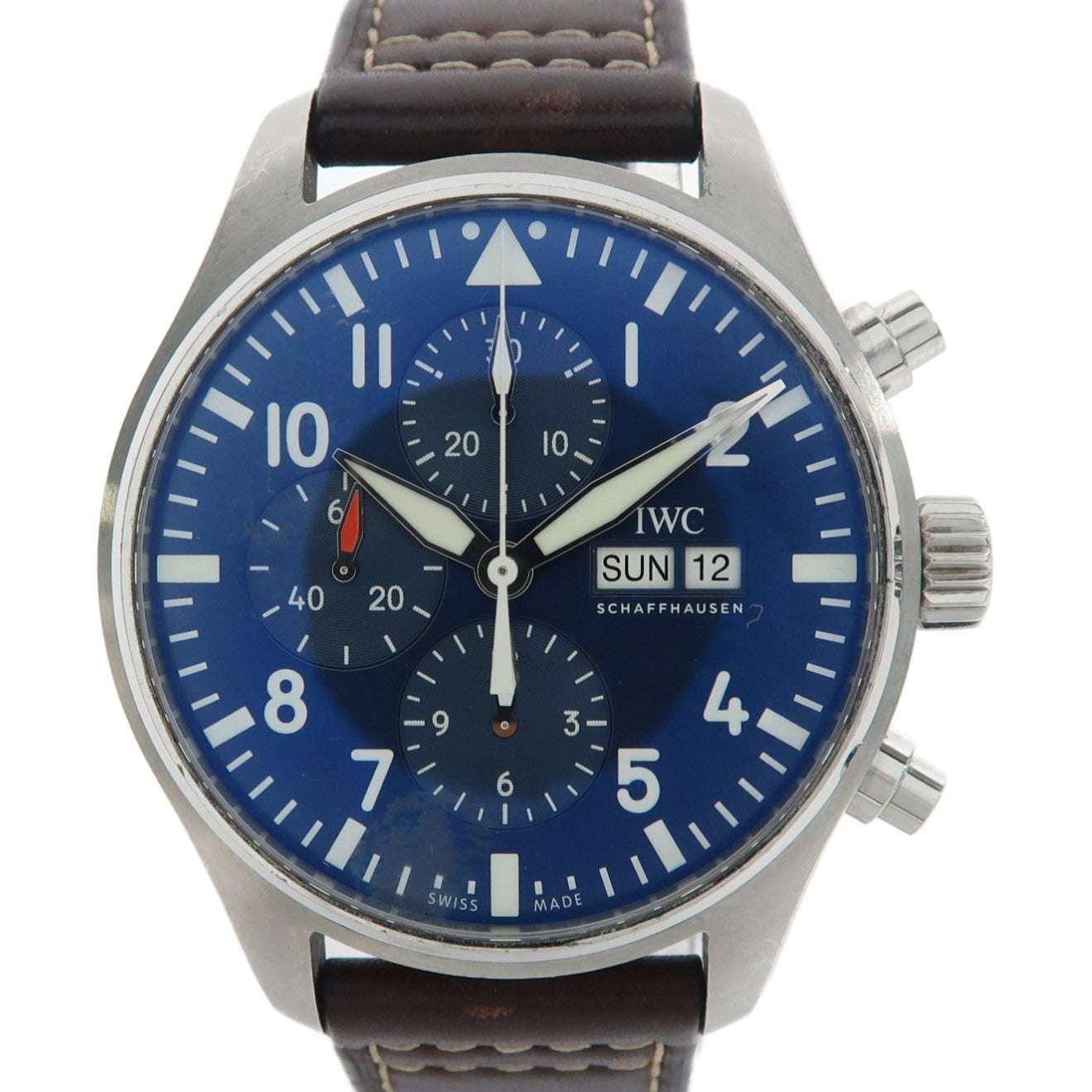IWC Pilot Chronograph不鏽鋼/皮革帶手錶自動機芯藍色