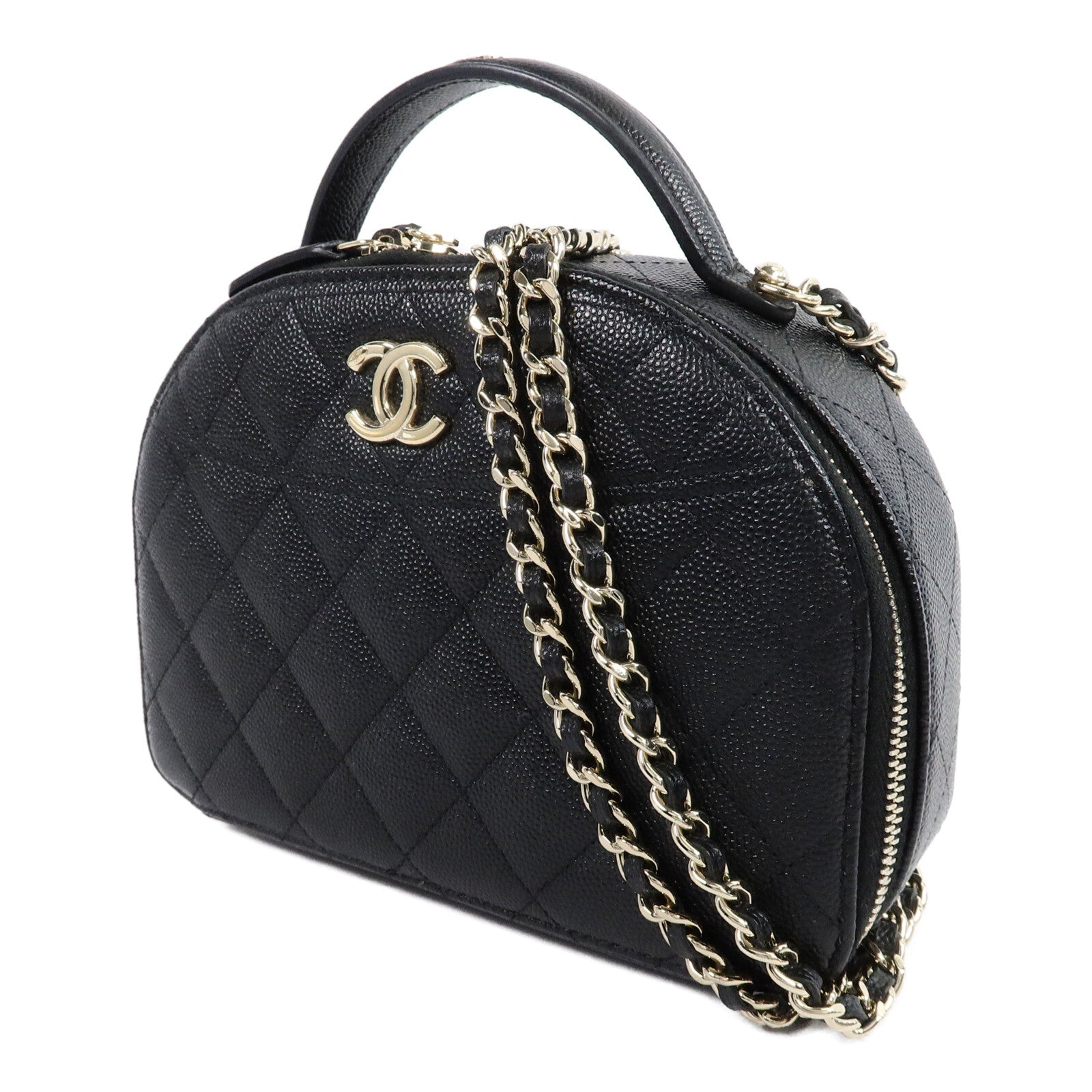 CHANEL 牛皮皮革Bowling Bag鏈帶肩背袋