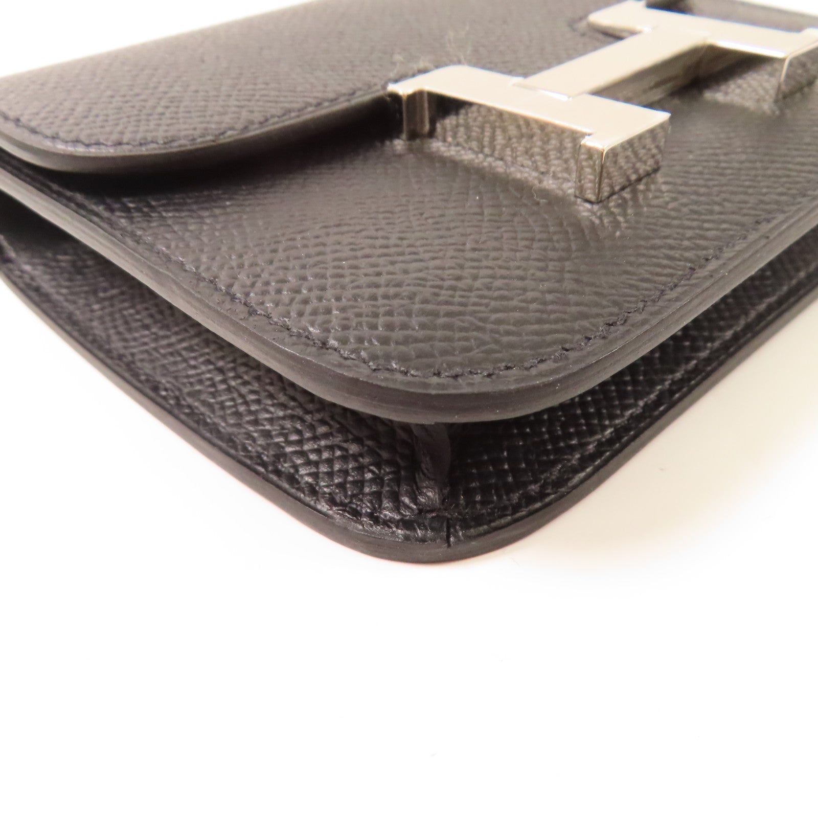 HERMES Epsom皮革Constance Slim Wallety銀扣錢包Noir