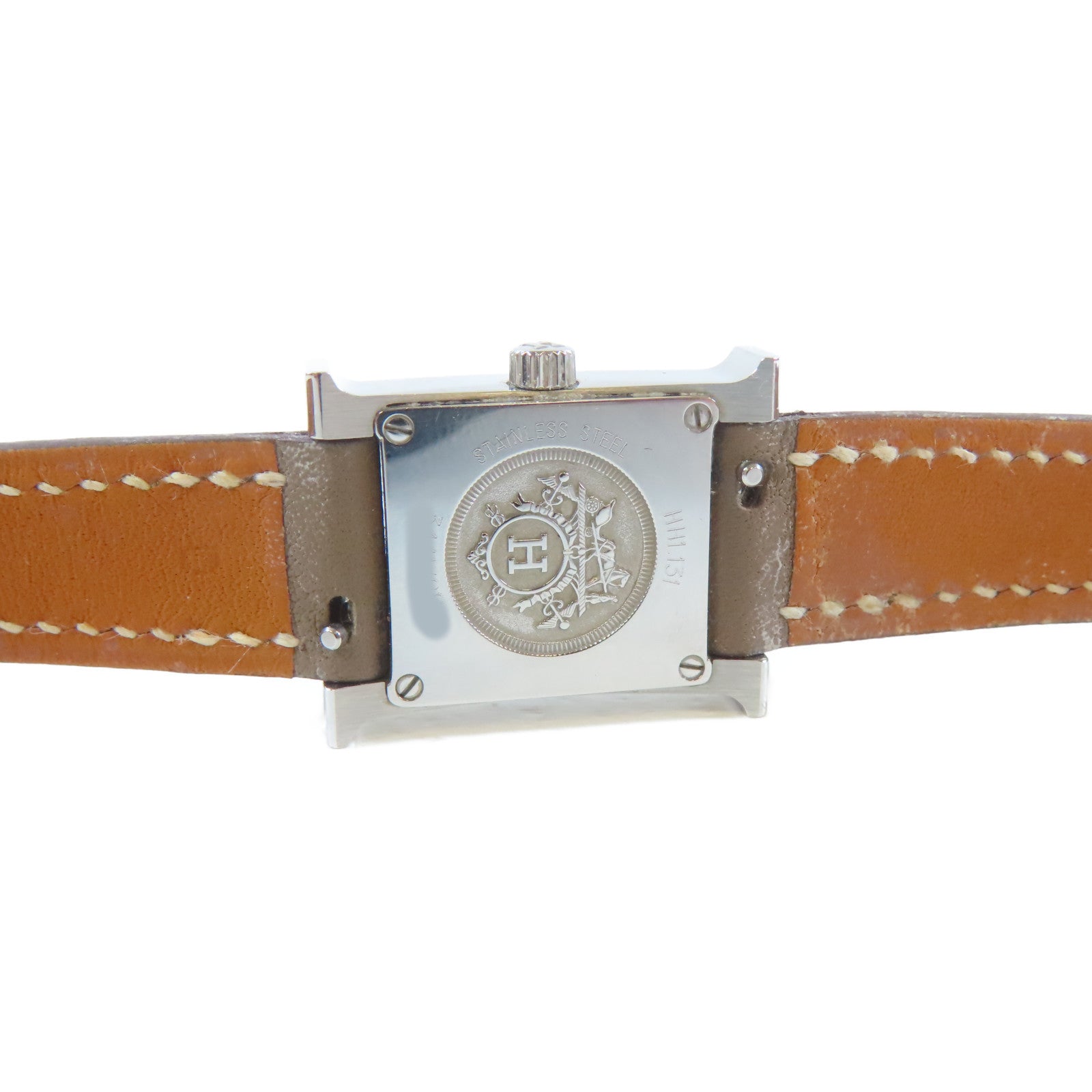 HERMES 不鏽鋼/皮革帯H Watch Diamond石英機芯手錶啡色