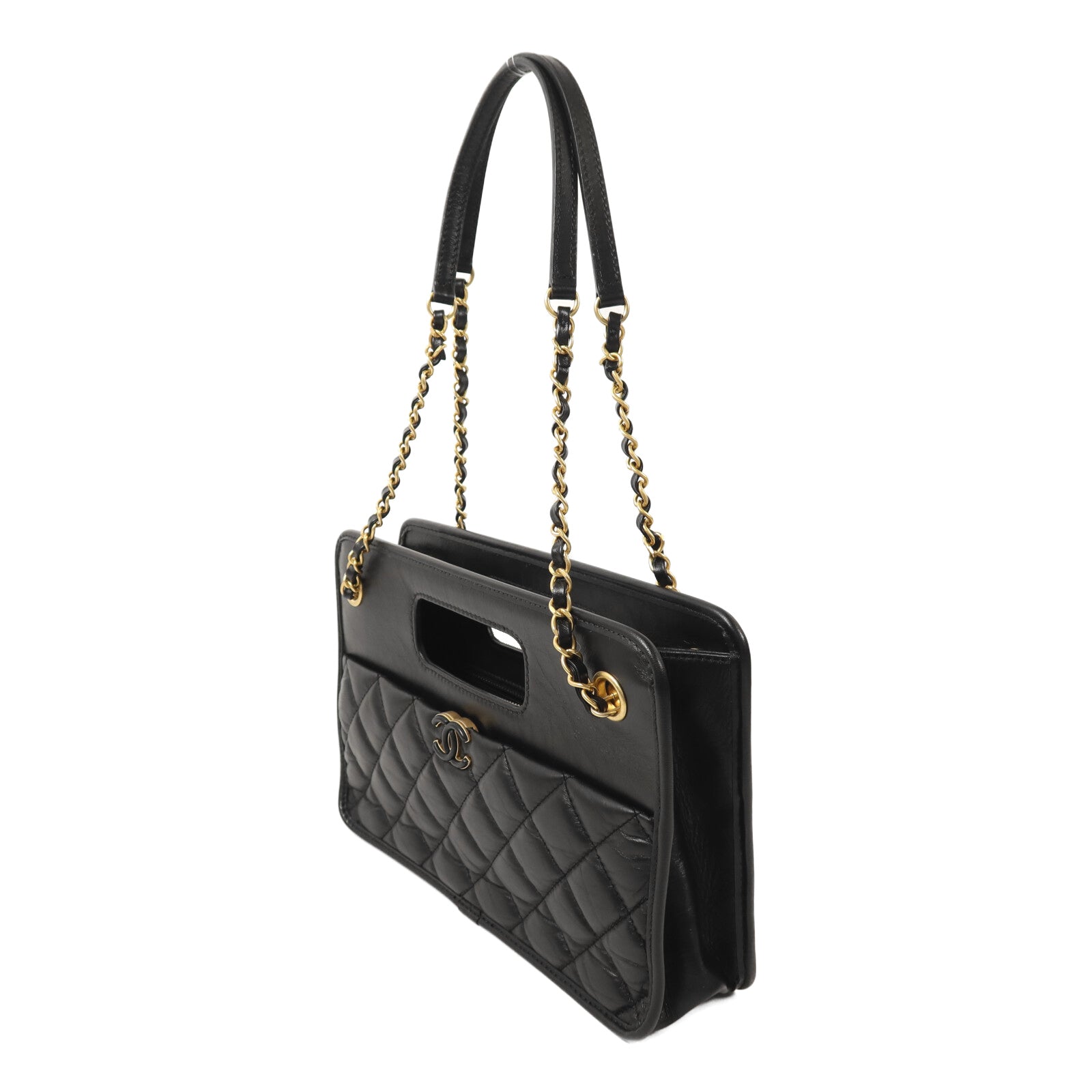 CHANEL 【激減優惠】羊皮皮革23S Graphic Catch Small Shopping Bag金扣鏈帶肩背袋