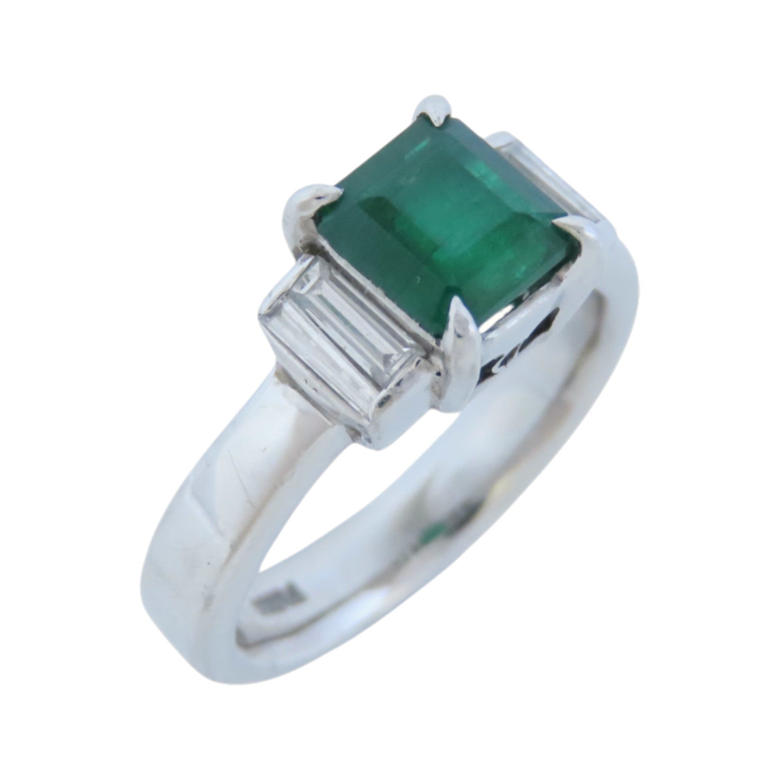 JEWELRY 【激減優惠】PT900鉑金Emerald Diamond Ring綠寶石/鑽石戒指US#6
