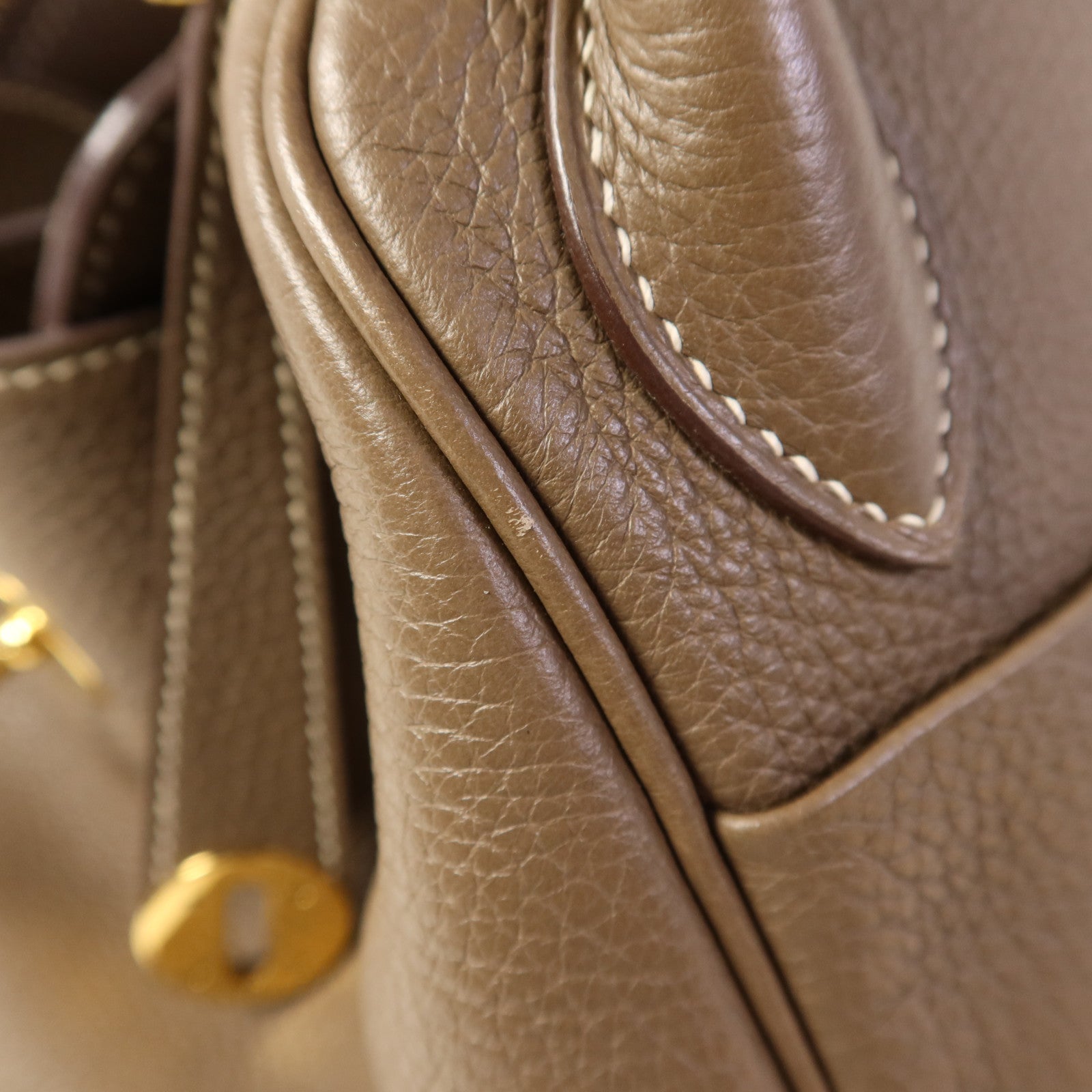 HERMES Clemence皮革Lindy 30金扣手挽肩背兩用袋Etoupe