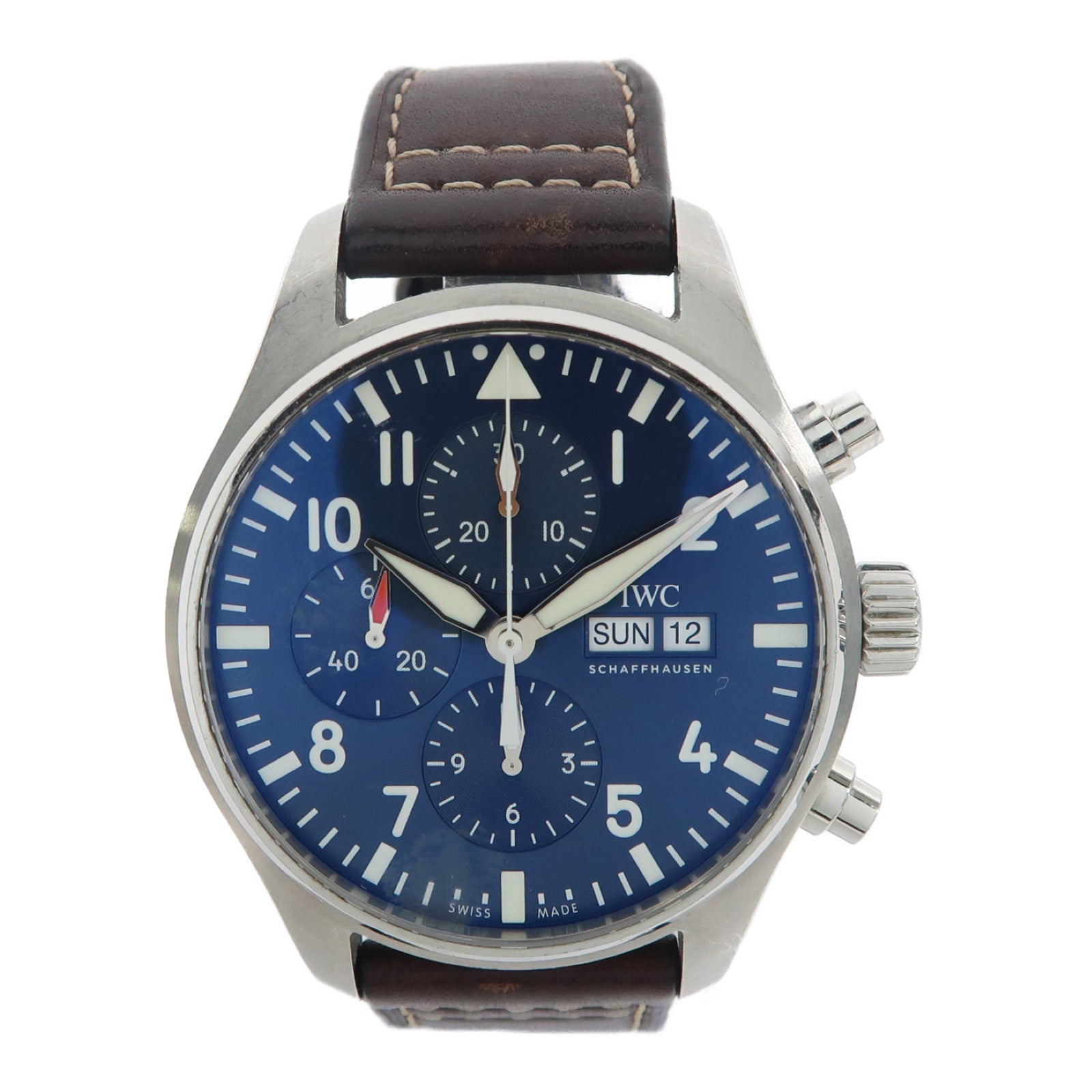 IWC Pilot Chronograph不鏽鋼/皮革帶手錶自動機芯藍色