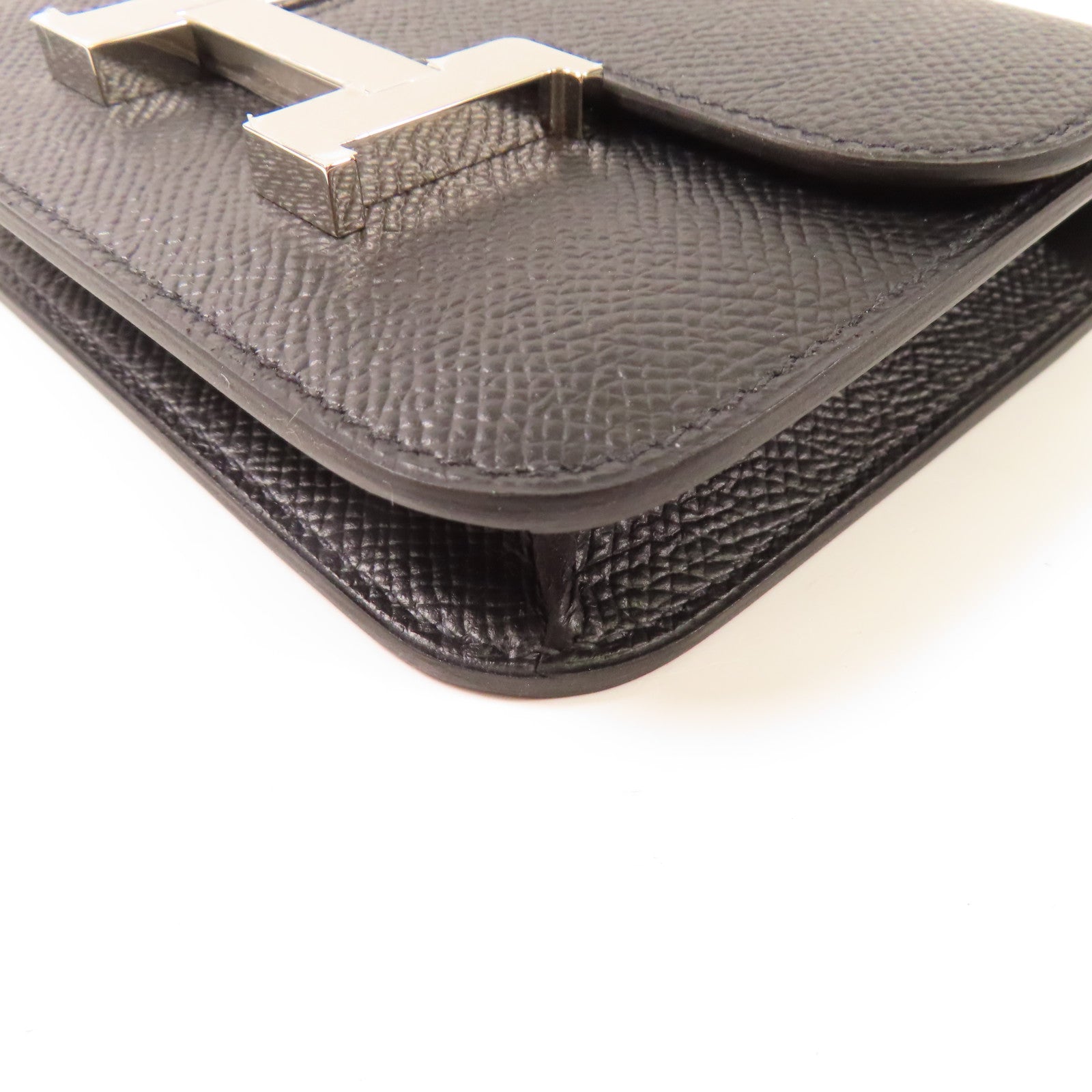 HERMES Epsom皮革Constance Slim Wallety銀扣錢包Noir