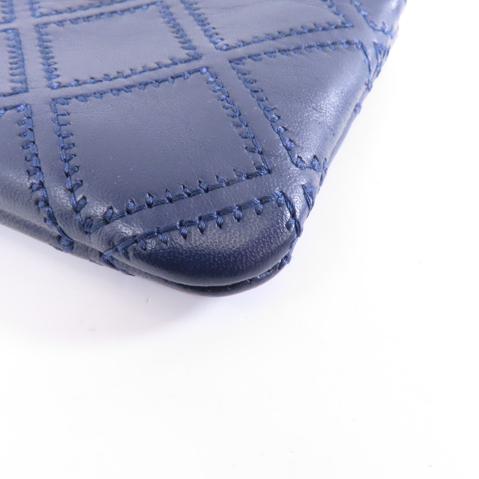 CHANEL 菱格羊皮皮革Clutch Bag金扣手拿包藍色