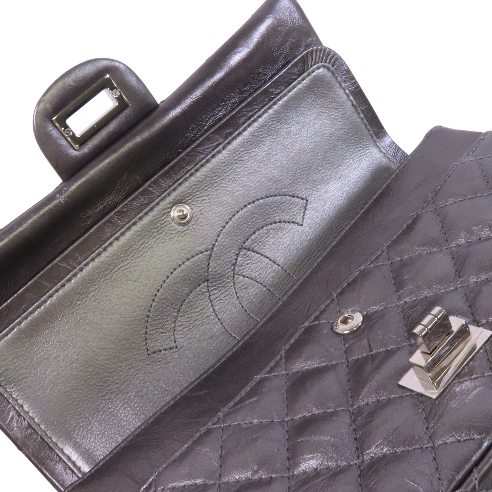 CHANEL 牛皮皮革2.55 24cm銀扣鏈帶肩背袋