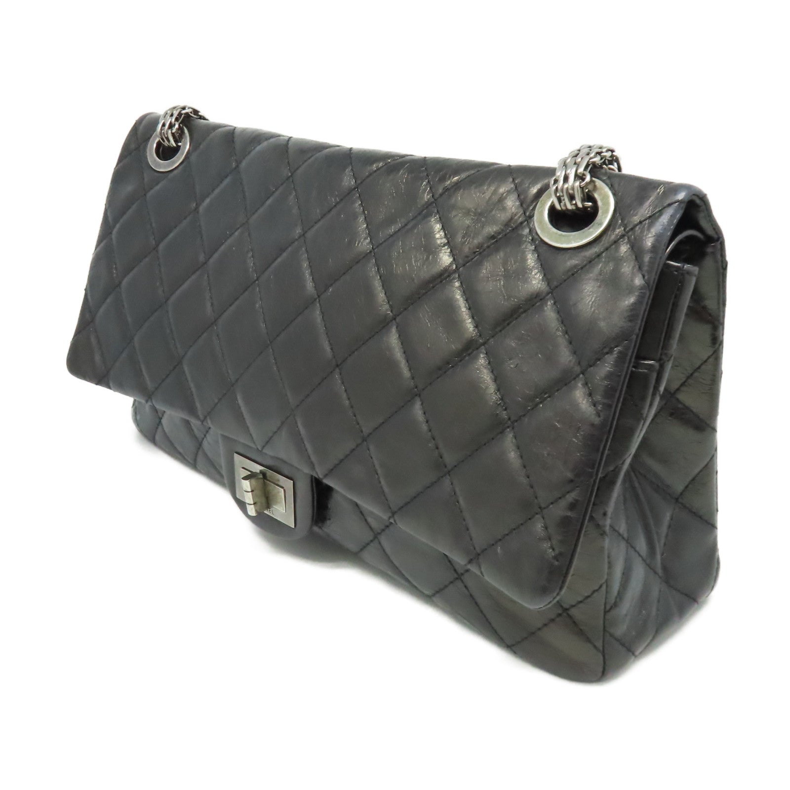 CHANEL 【清倉大減價】菱格羊皮皮革Chain Shoulder Bag銀扣鏈帶肩背袋黑色