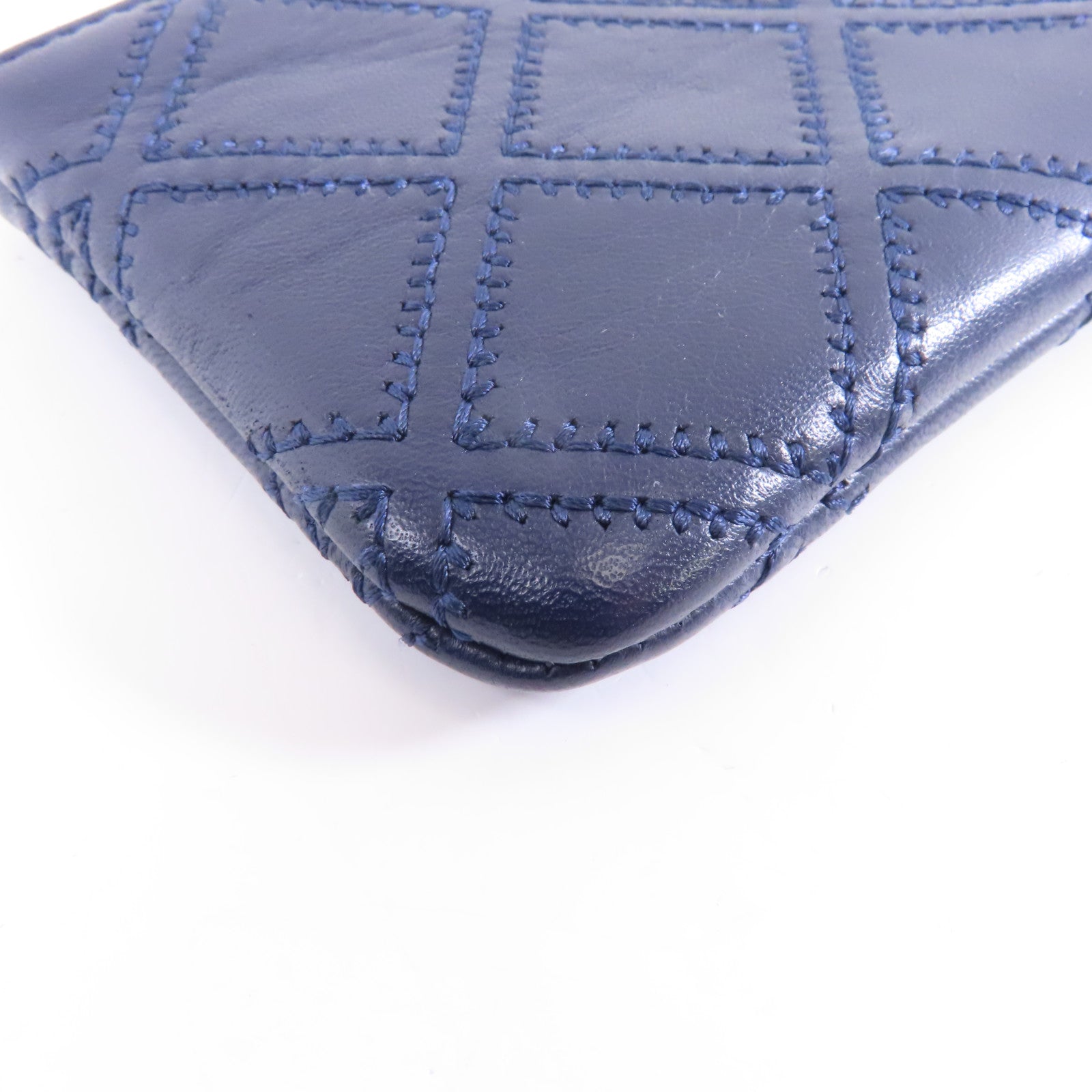 CHANEL 菱格羊皮皮革Clutch Bag金扣手拿包藍色
