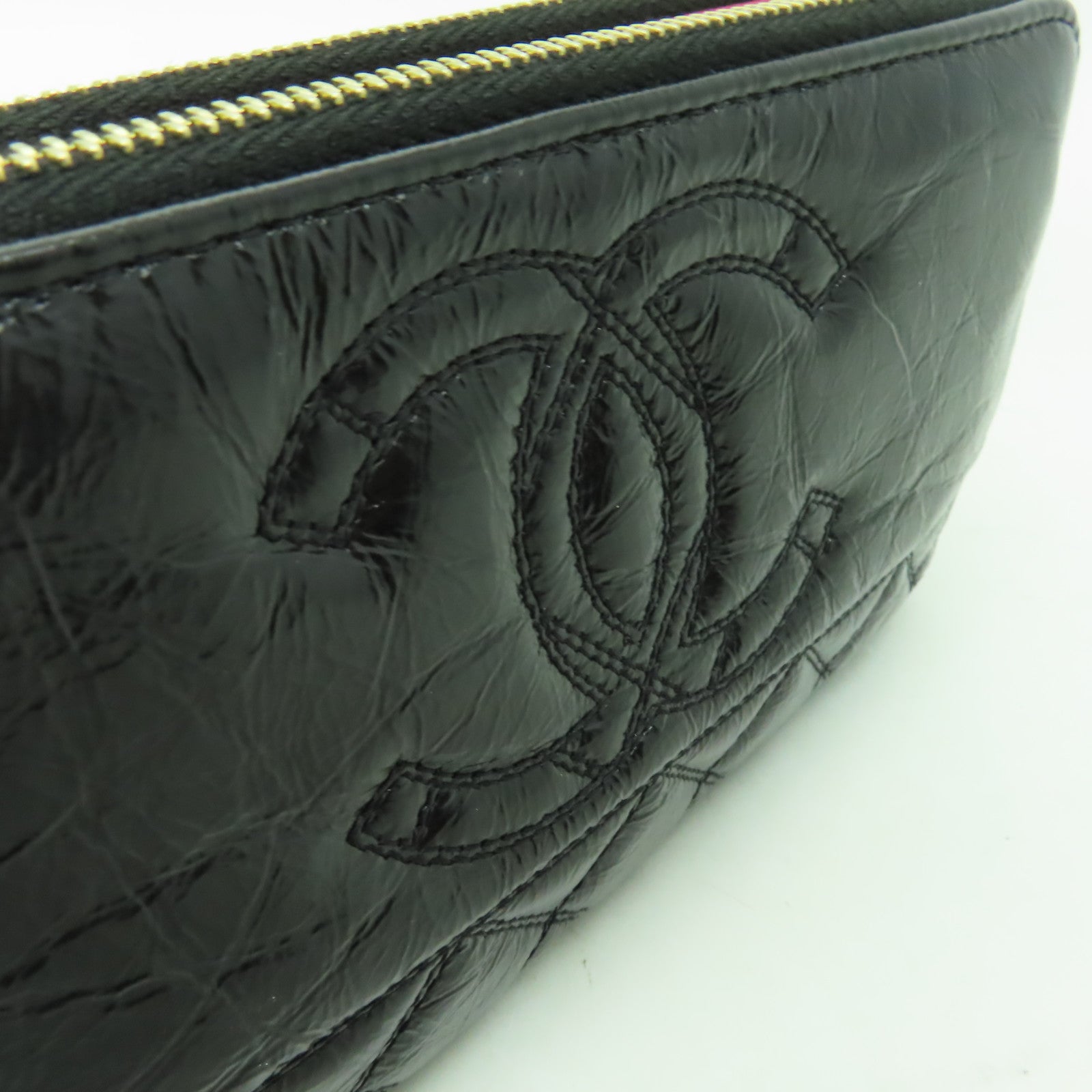 CHANEL 菱格牛皮皮革Double Zip WOC金扣鏈帶肩背袋黒色