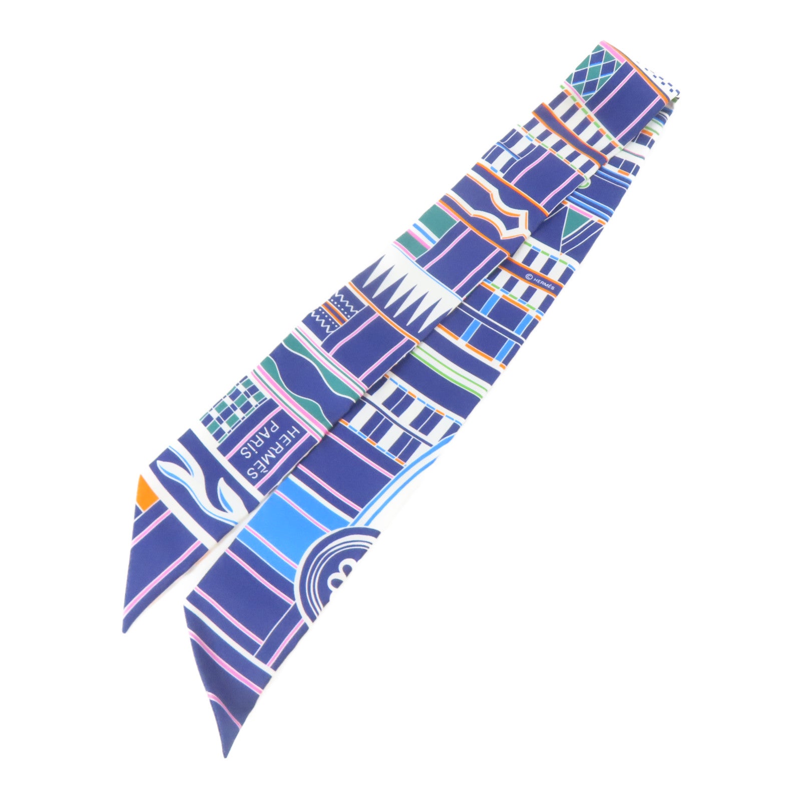 HERMES 絲質Twilly絲巾藍色