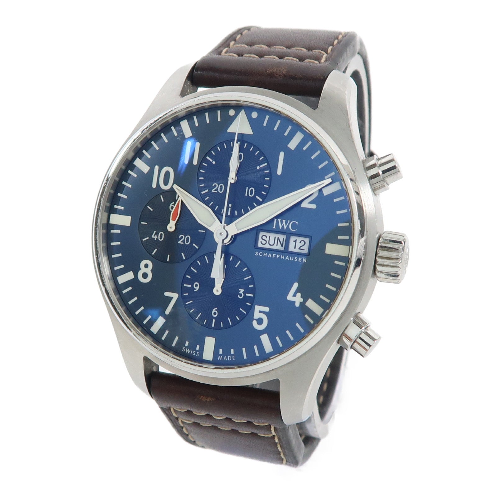 IWC Pilot Chronograph不鏽鋼/皮革帶手錶自動機芯藍色