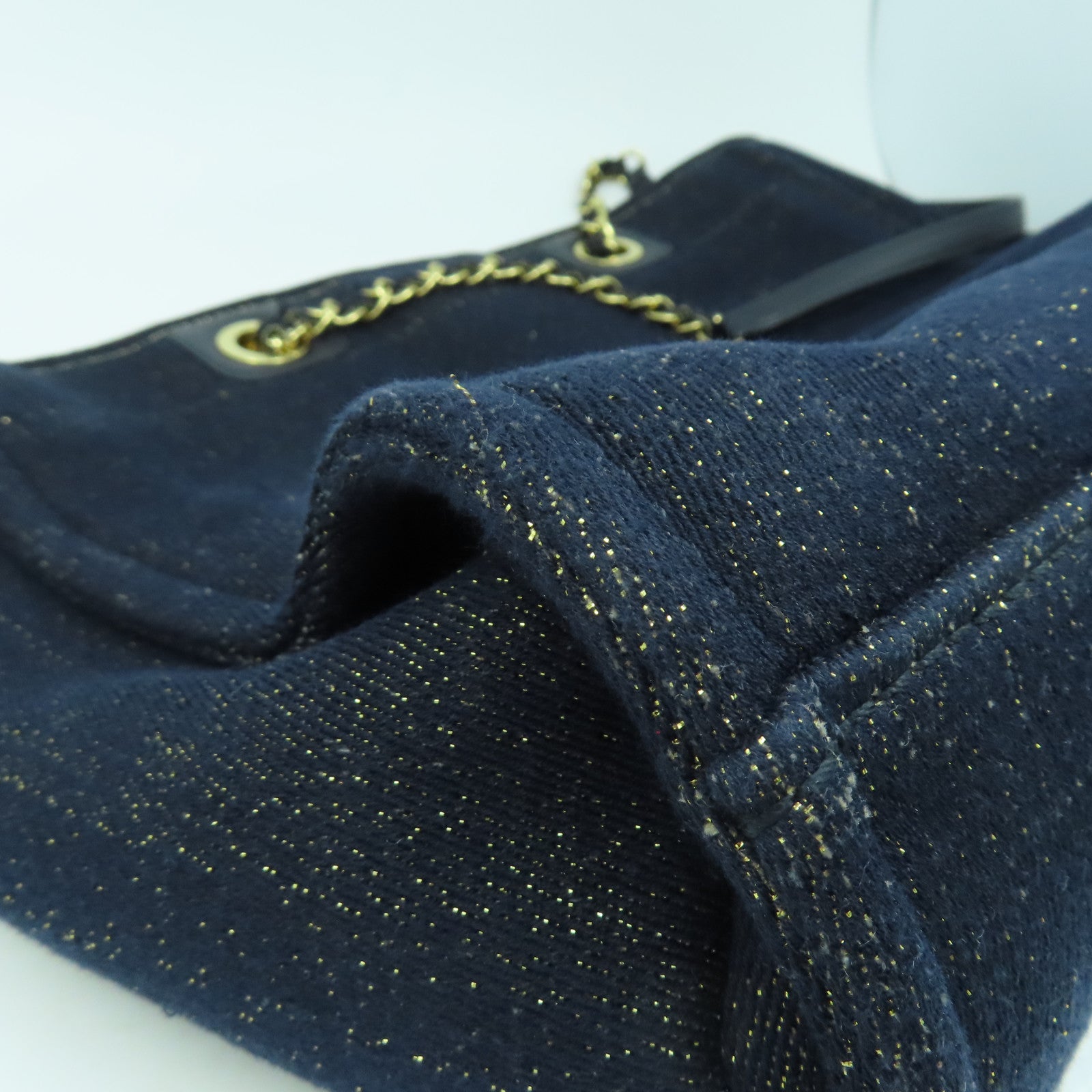 CHANEL 帆布Deauville Tote金扣肩背袋藍色