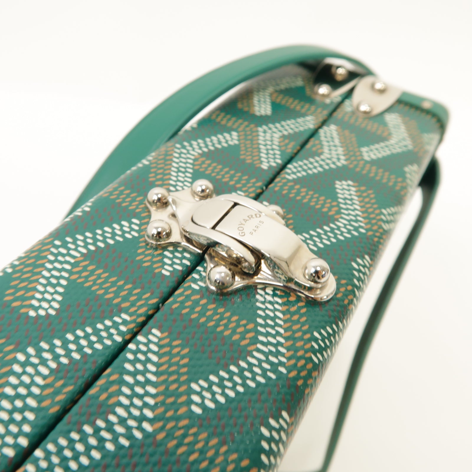 GOYARD 塗層帆布/皮革Minaudiere Trunk Bag銀扣肩背袋/手拿包綠色