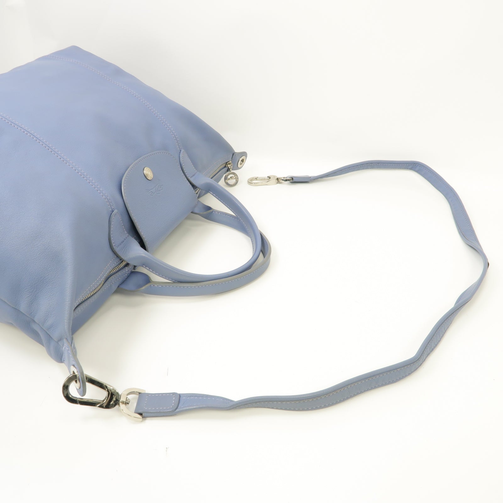 Longchamp 牛皮皮革2way Shoulder Bag銀扣手挽肩背兩用袋藍色