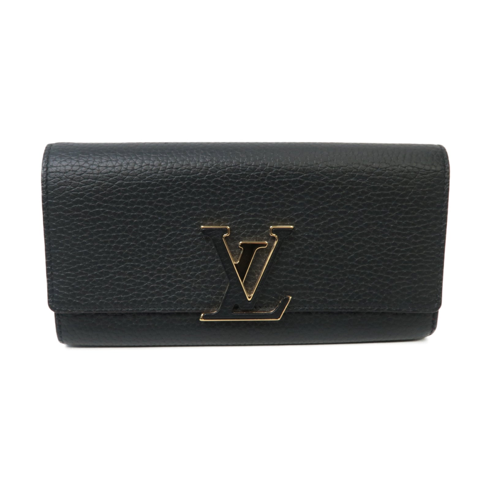 LOUIS VUITTON 【激減優惠】牛皮皮革Capucine Wallet金扣長錢包黒色