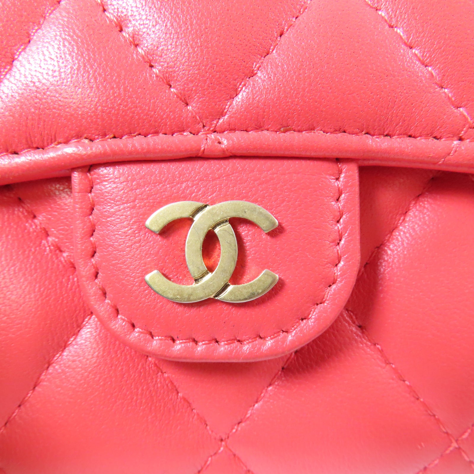 CHANEL 【激減優惠】菱格羊皮皮革Card Case金扣卡片套紅色