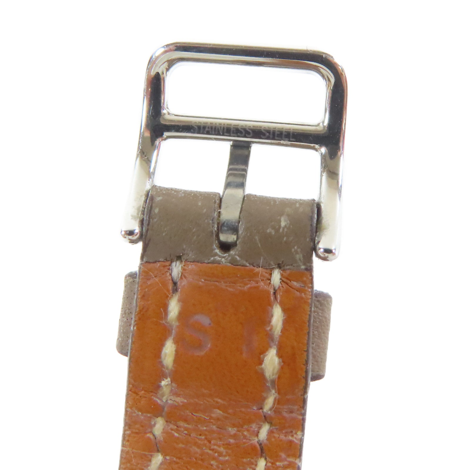 HERMES 不鏽鋼/皮革帯H Watch Diamond石英機芯手錶啡色