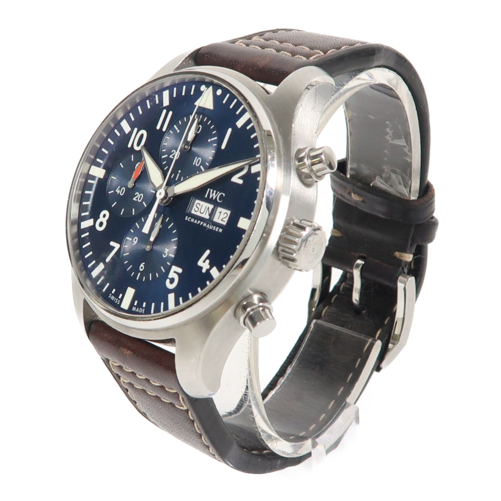 IWC Pilot Chronograph不鏽鋼/皮革帶手錶自動機芯藍色