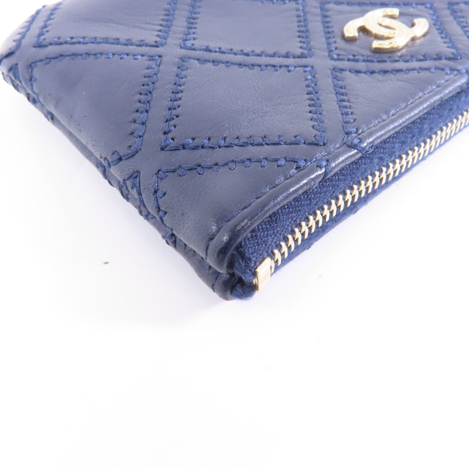 CHANEL 菱格羊皮皮革Clutch Bag金扣手拿包藍色