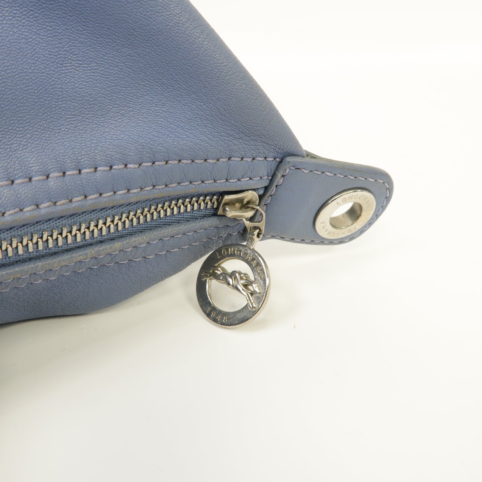 Longchamp 牛皮皮革2way Shoulder Bag銀扣手挽肩背兩用袋藍色