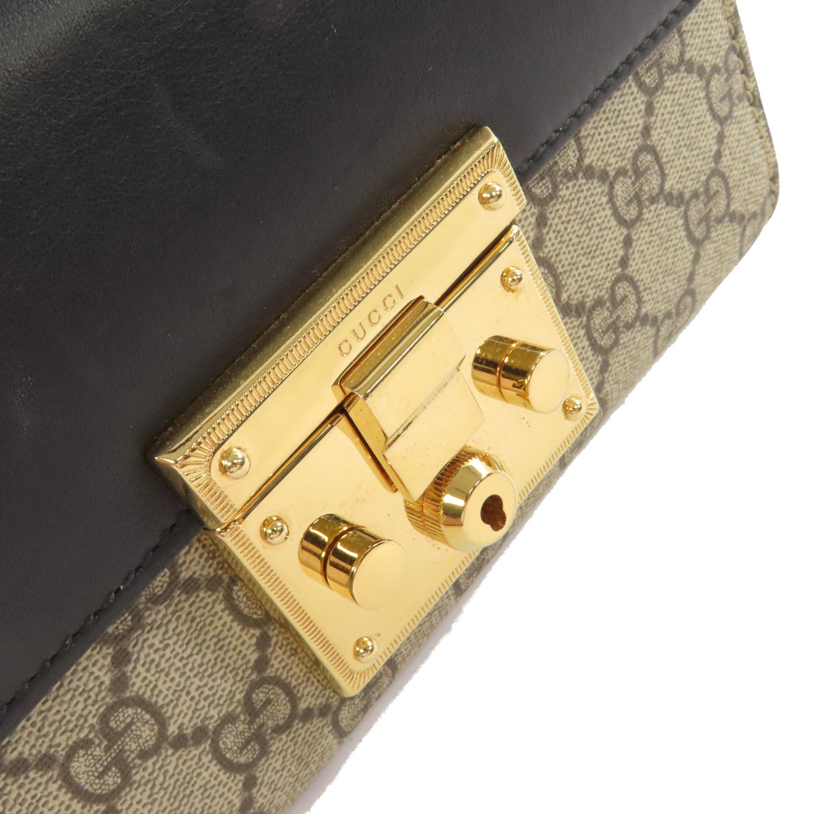 GUCCI 【激減優惠】塗層帆布Padlock GG Shoulder Bag金扣肩背袋啡色/黑色