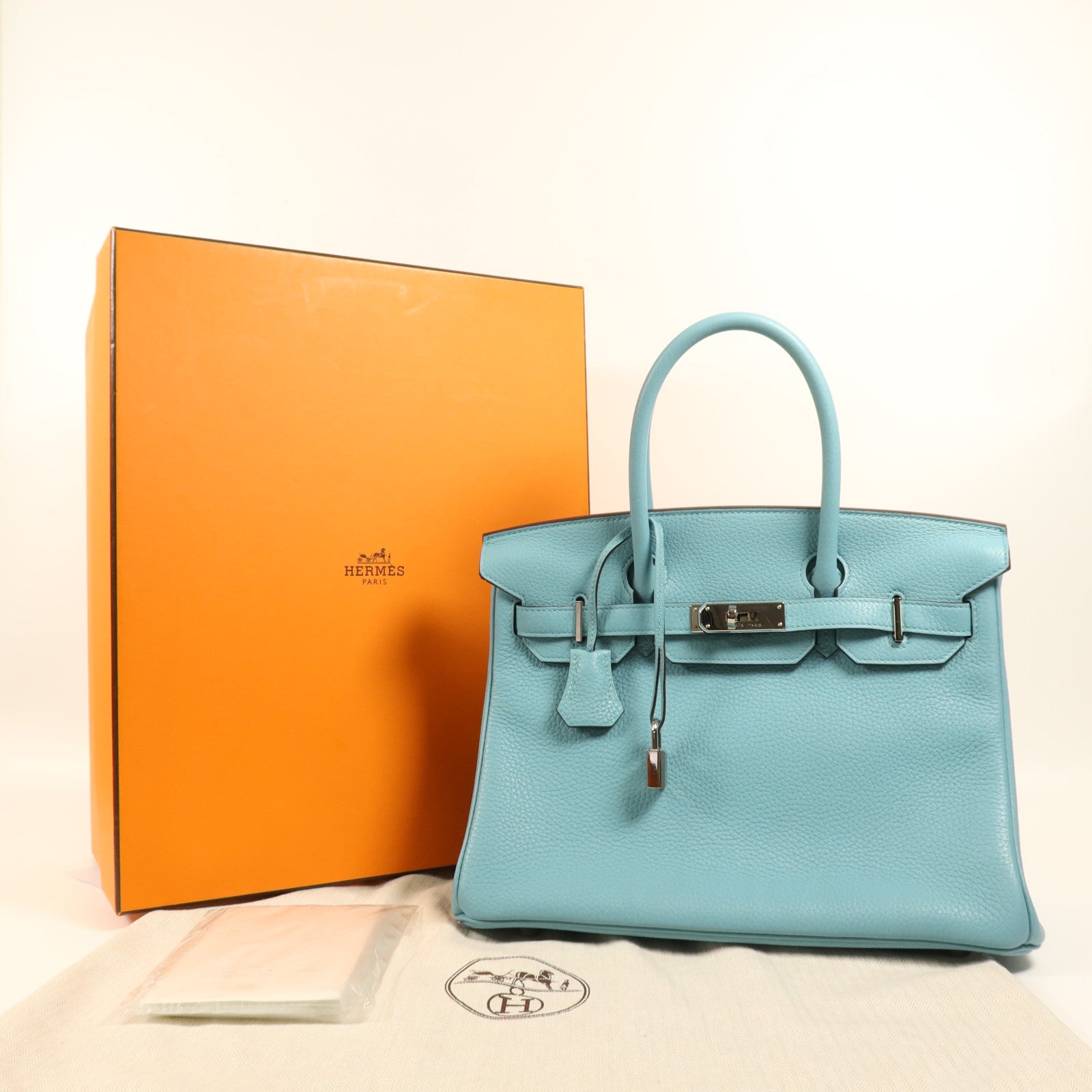 HERMES Clemence皮革Birkin 30銀扣手挽袋Bleu Saint Cyr