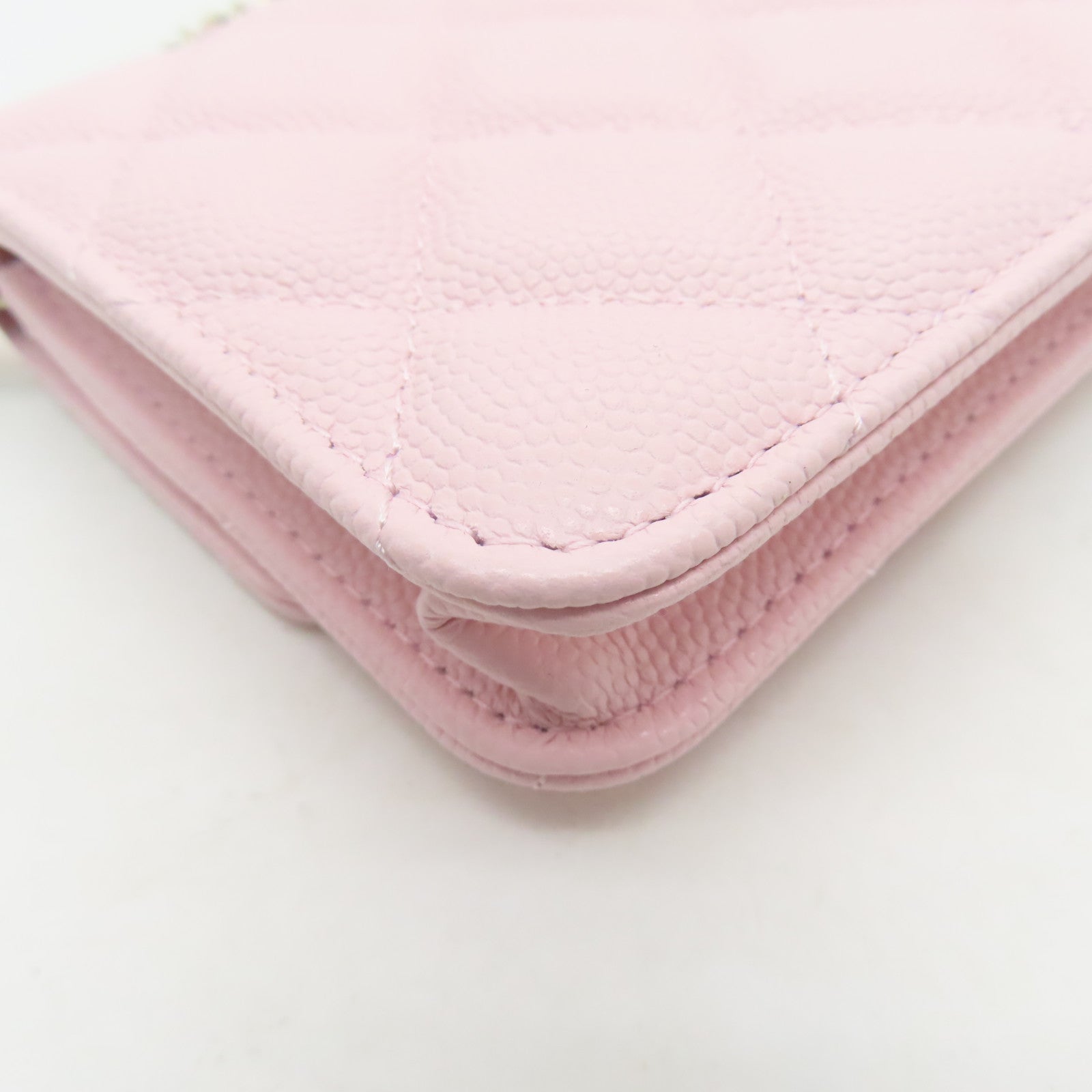 CHANEL 菱格牛皮皮革Chain Shoulder金扣鏈帶肩背袋粉紅色
