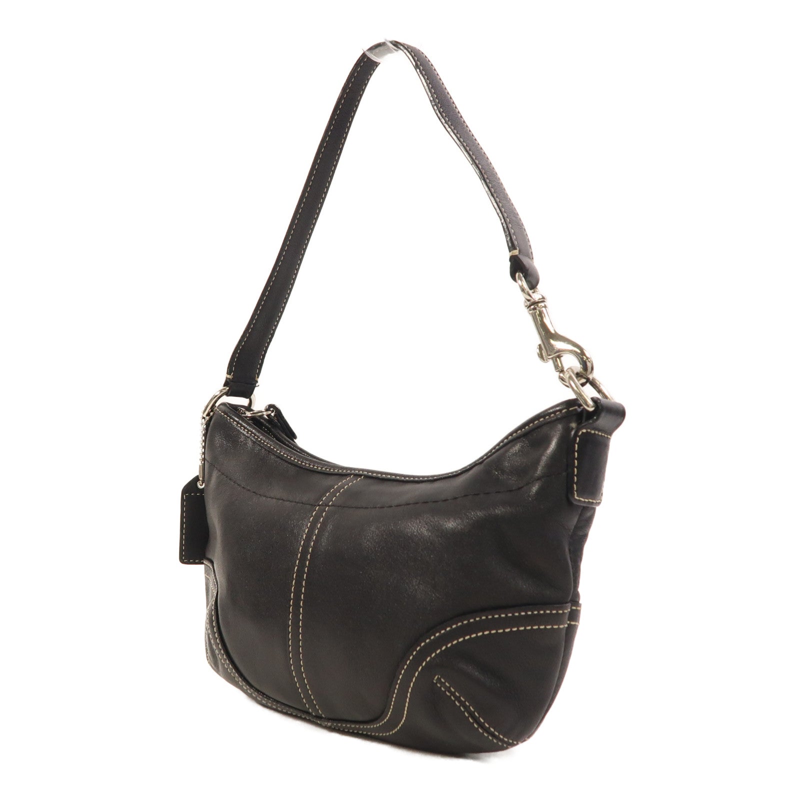 COACH 牛皮皮革Hand Bag銀扣肩背袋