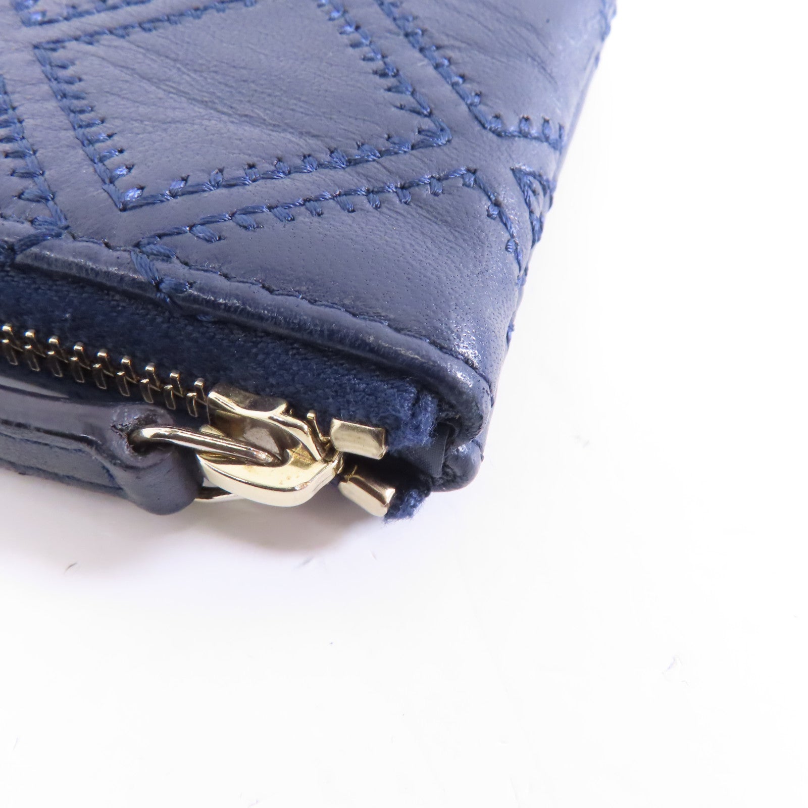 CHANEL 菱格羊皮皮革Clutch Bag金扣手拿包藍色