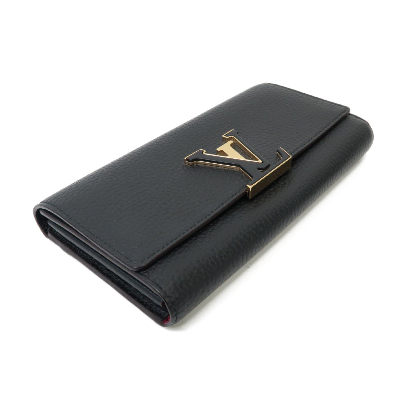 LOUIS VUITTON 【激減優惠】牛皮皮革Capucine Wallet金扣長錢包黒色