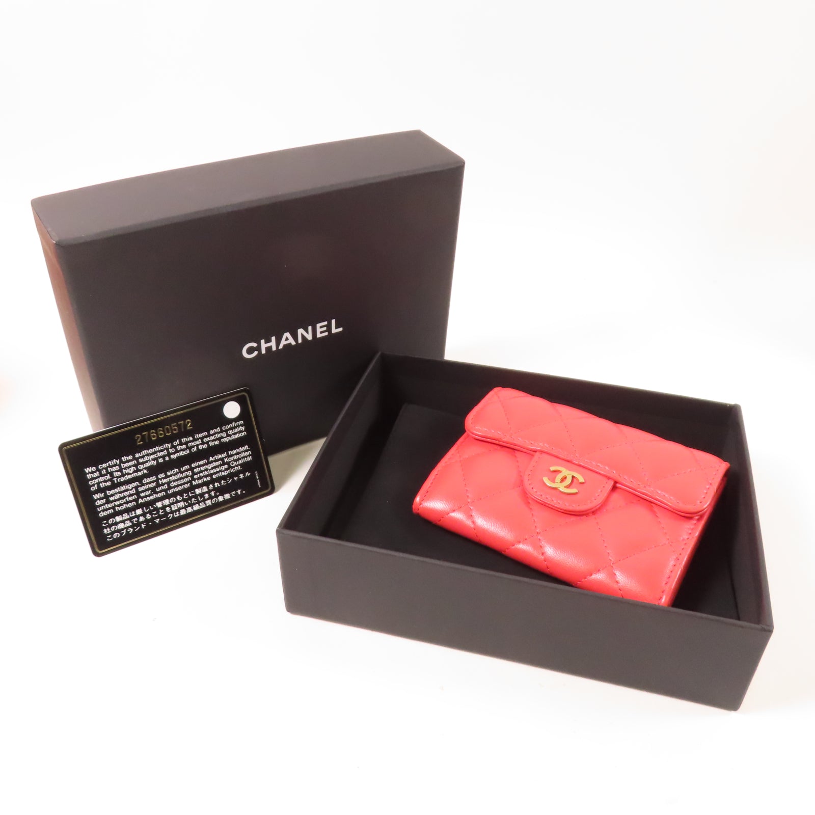 CHANEL 【激減優惠】菱格羊皮皮革Card Case金扣卡片套紅色