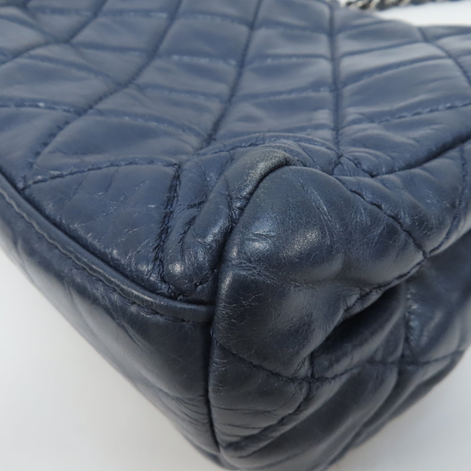 CHANEL 【激減優惠】菱格牛皮皮革Chain Shoulder銀扣鏈帶肩背袋藍色