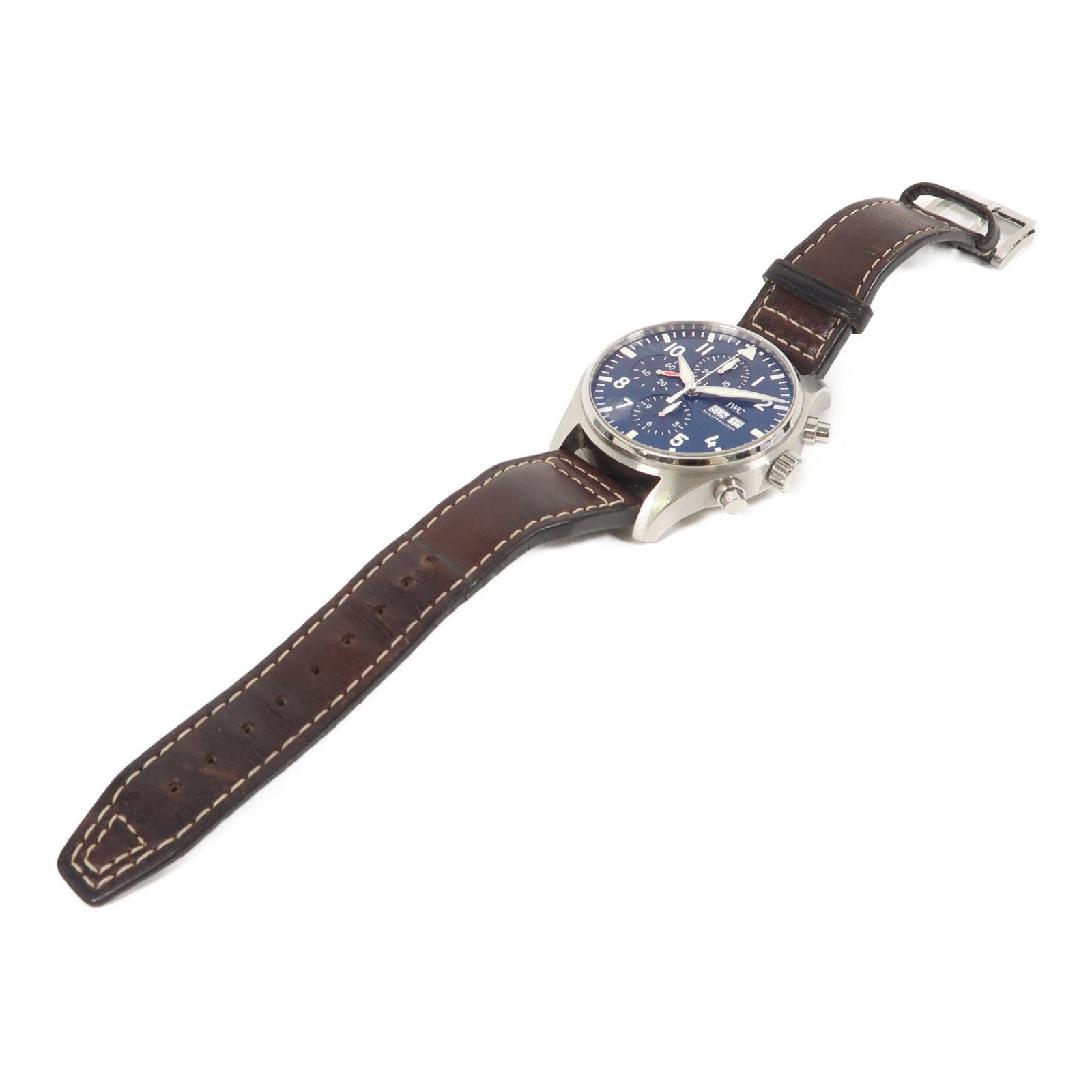 IWC Pilot Chronograph不鏽鋼/皮革帶手錶自動機芯藍色