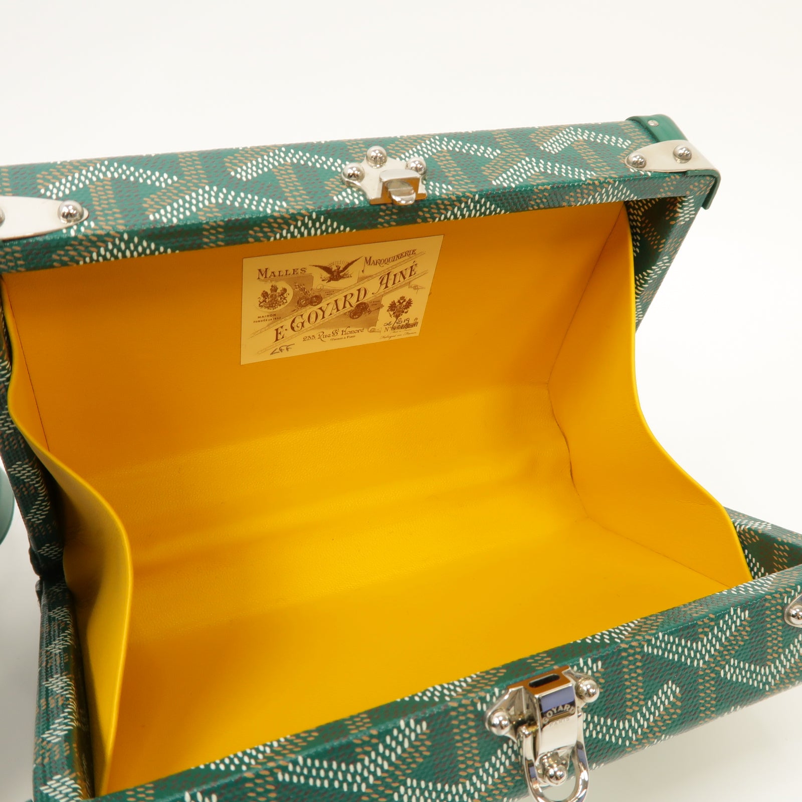GOYARD 塗層帆布/皮革Minaudiere Trunk Bag銀扣肩背袋/手拿包綠色