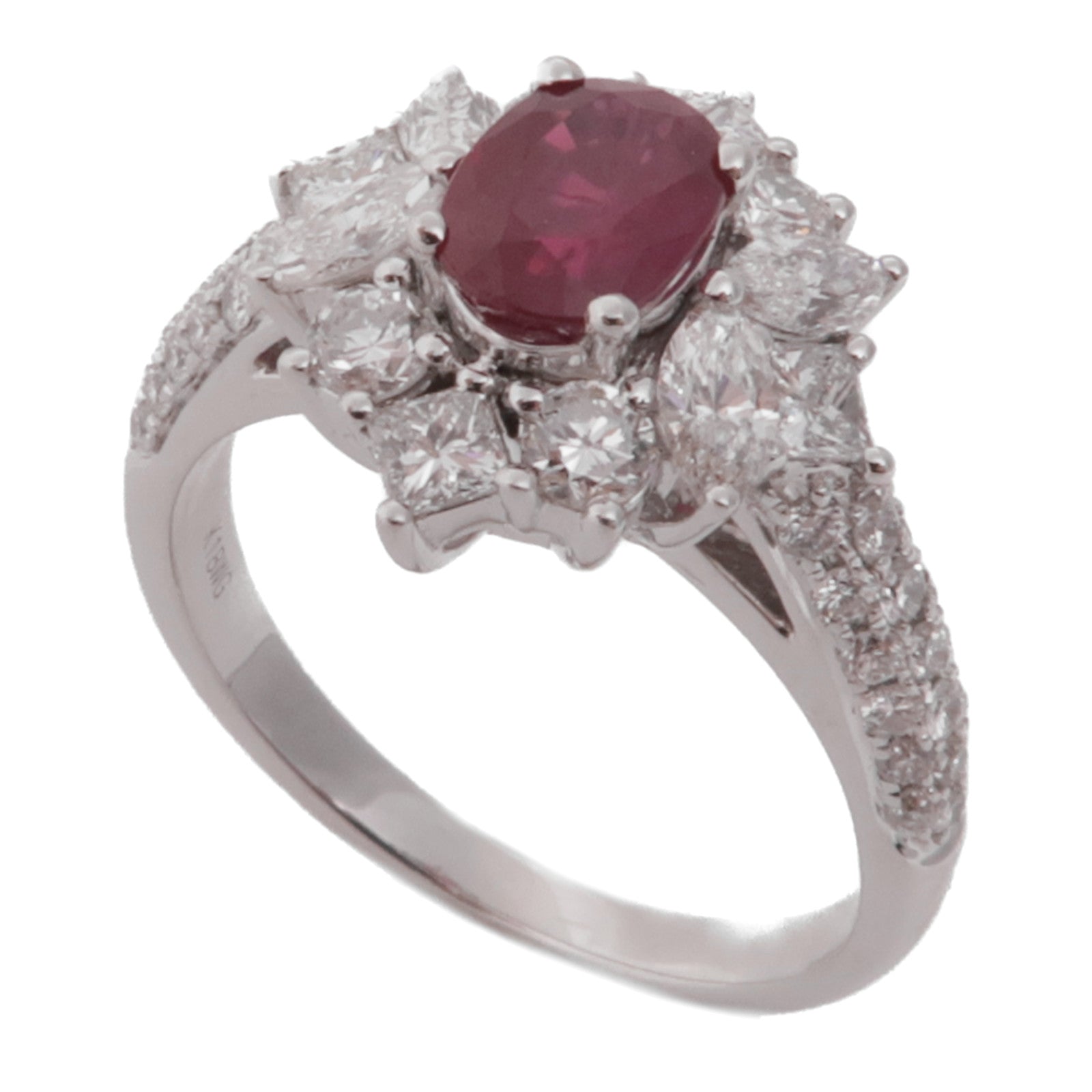 JEWELRY 18K白金Ruby Diamond Ring紅寶石/鑽石戒指US#6