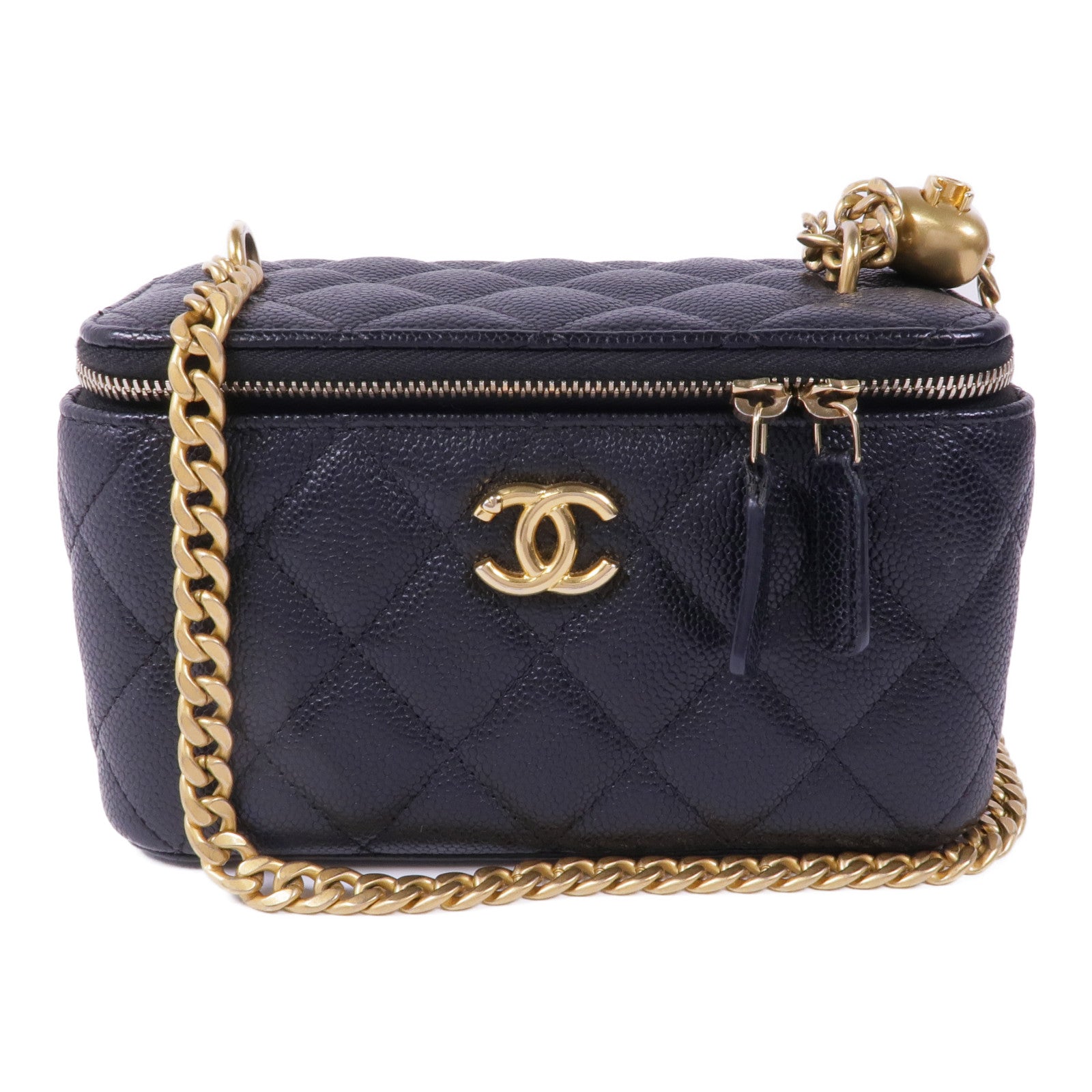 CHANEL 牛皮皮革Vanity Case金扣鏈帶肩背袋