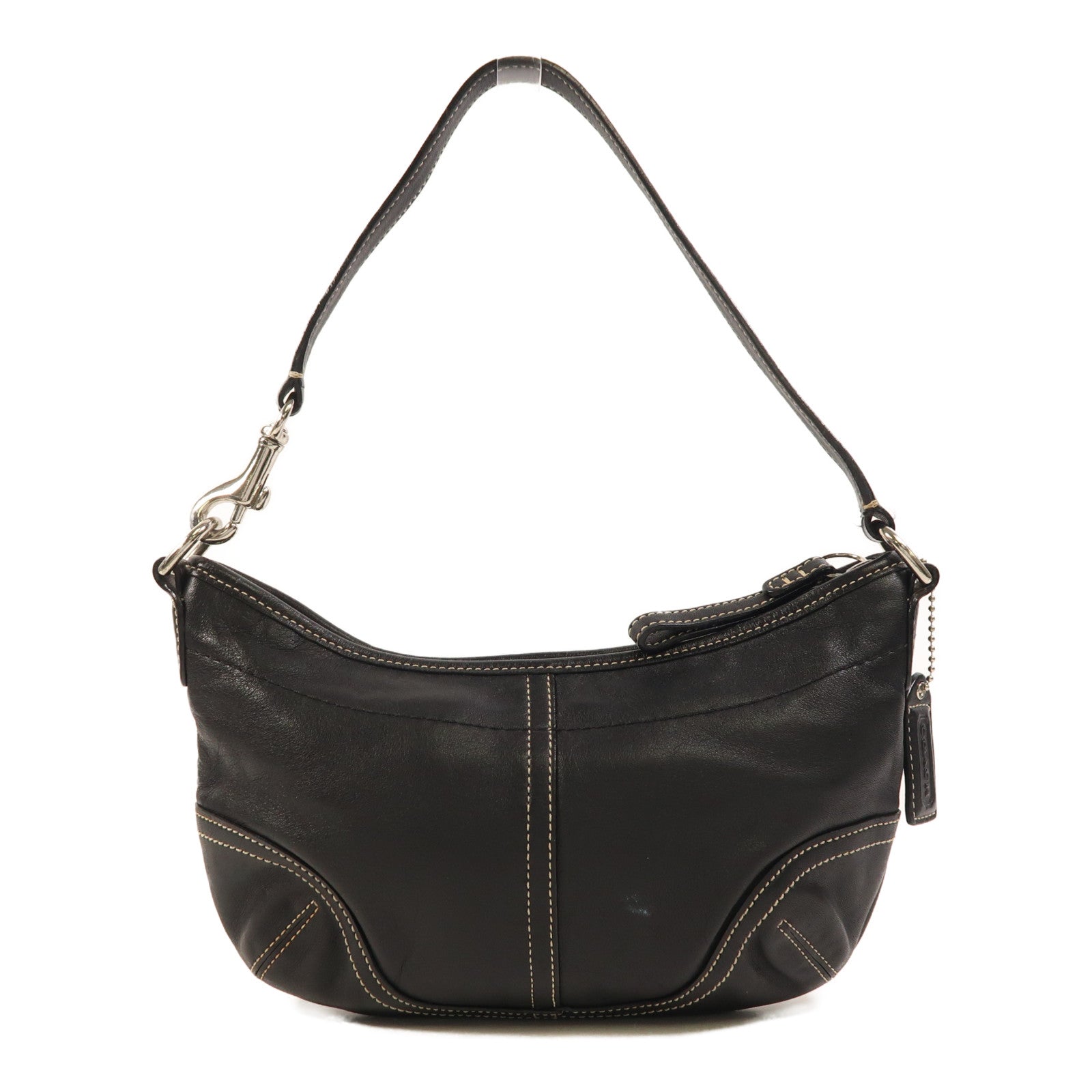 COACH 牛皮皮革Hand Bag銀扣肩背袋