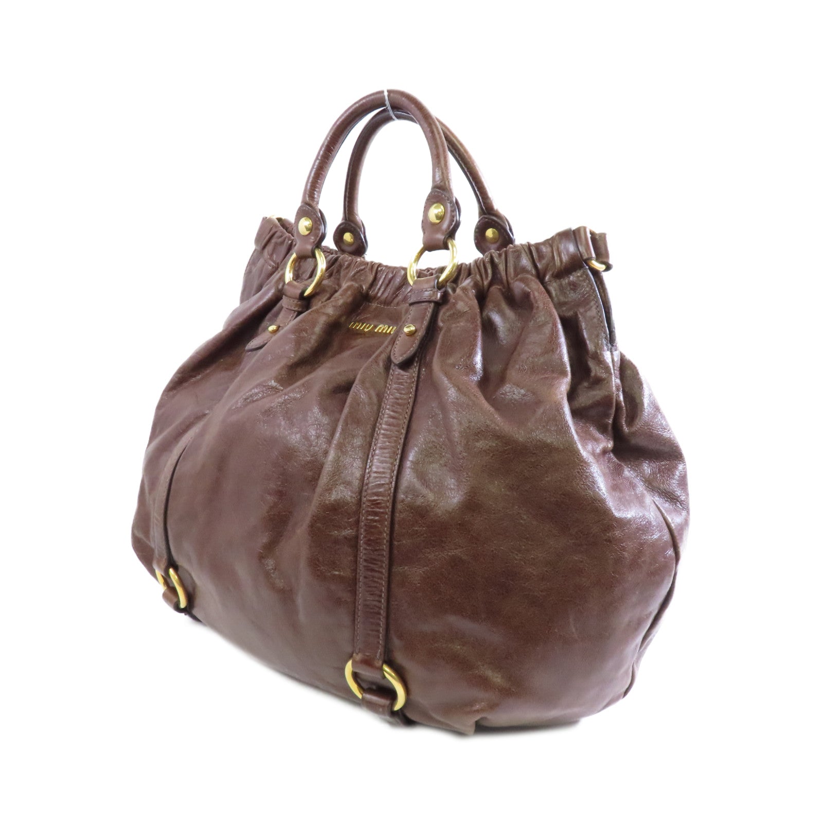 Miu Miu 牛皮皮革Vitello Lux金扣手挽肩背兩用袋啡色