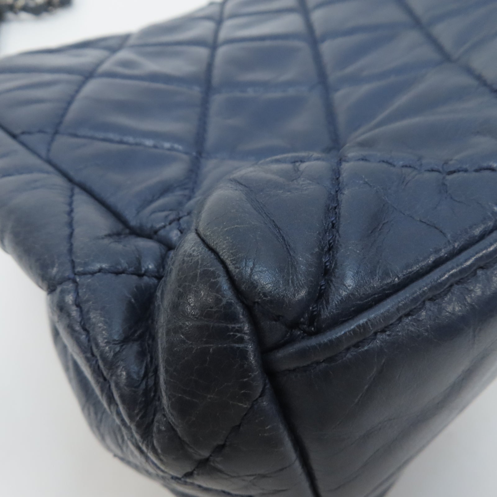 CHANEL 【激減優惠】菱格牛皮皮革Chain Shoulder銀扣鏈帶肩背袋藍色