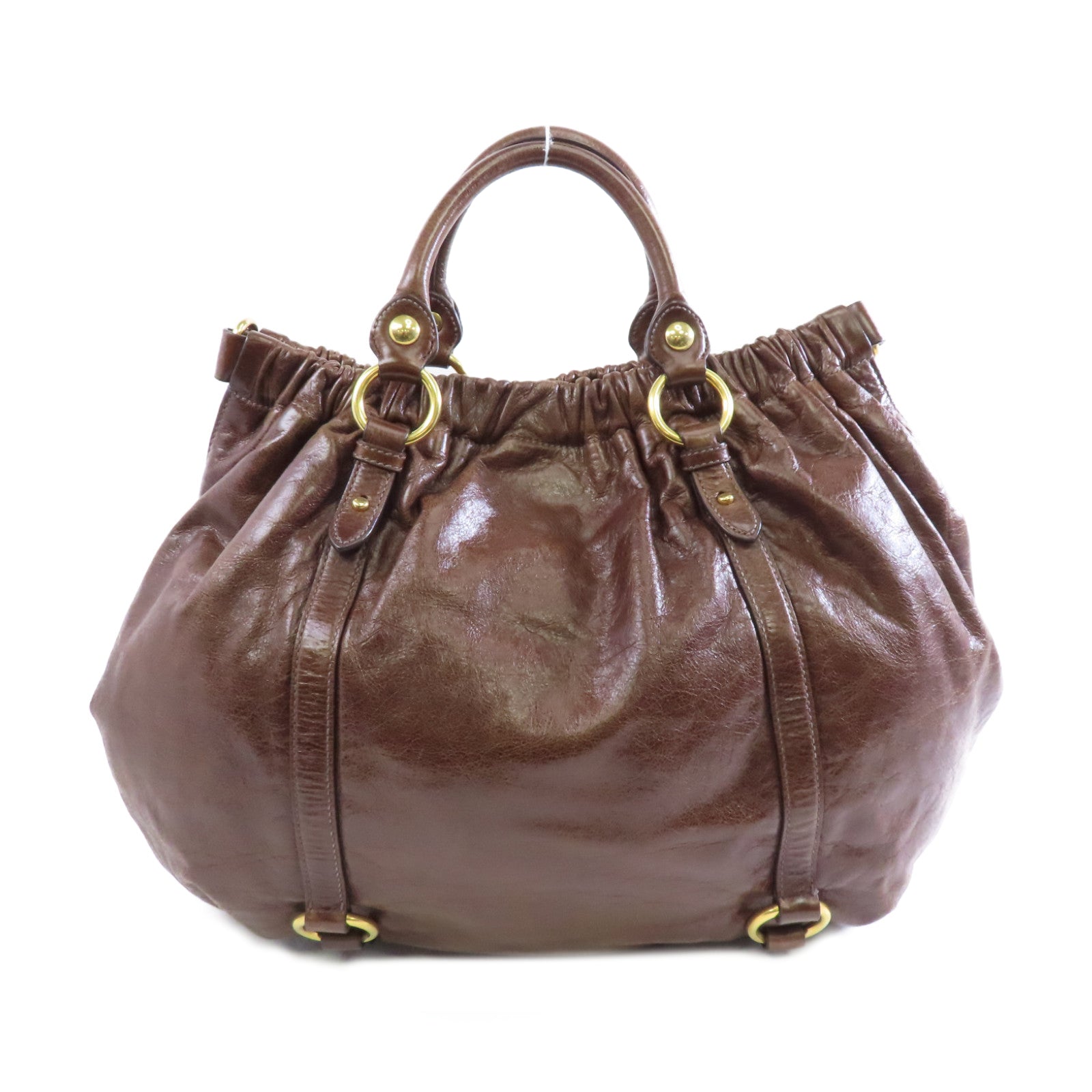 Miu Miu 牛皮皮革Vitello Lux金扣手挽肩背兩用袋啡色